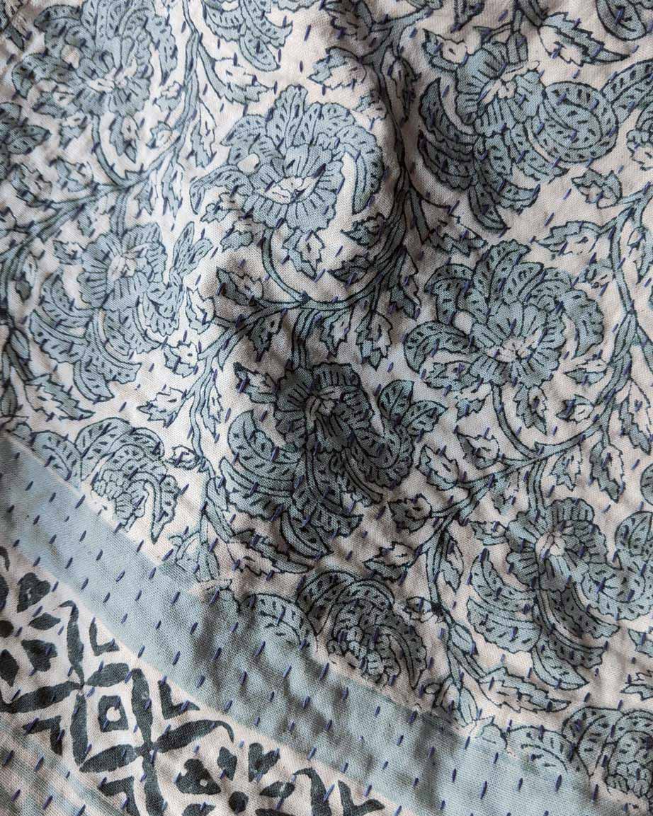 Ophelia Handmade Blue Block Printed Quilt | Anboise