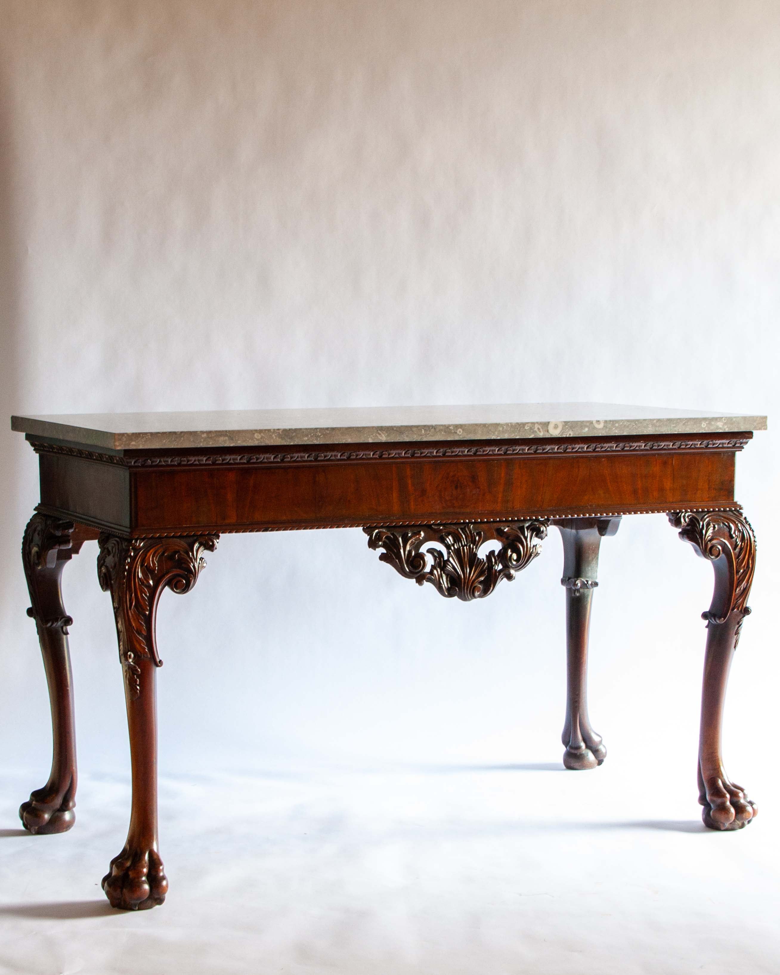 George II Carved Mahogany Marble Top Side Table