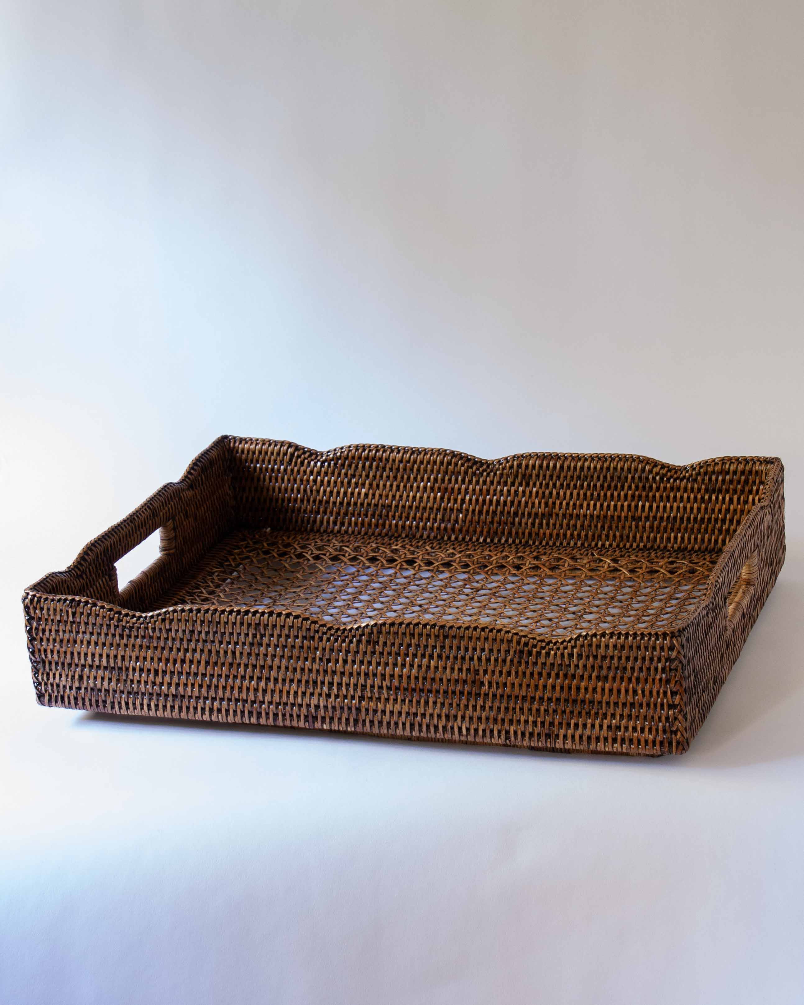 Kendall Scalloped Rattan Tray - Large
