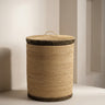 Handwoven rattan laundry basket with lid. Dark olive detailing | Anboise