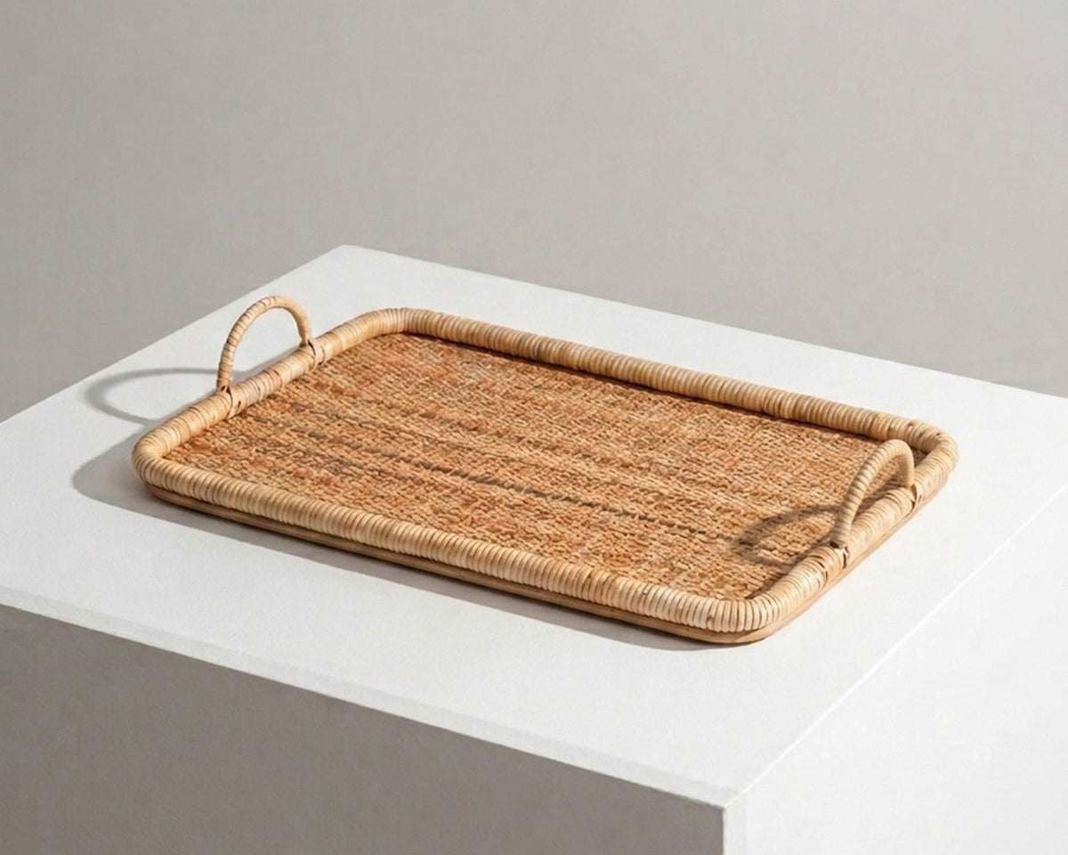 Alondra handwoven rattan tray with rounded handles – Anboise