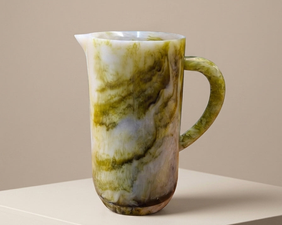 Anya Green Resin Jug with marbled finish and curved handle – Anboise
