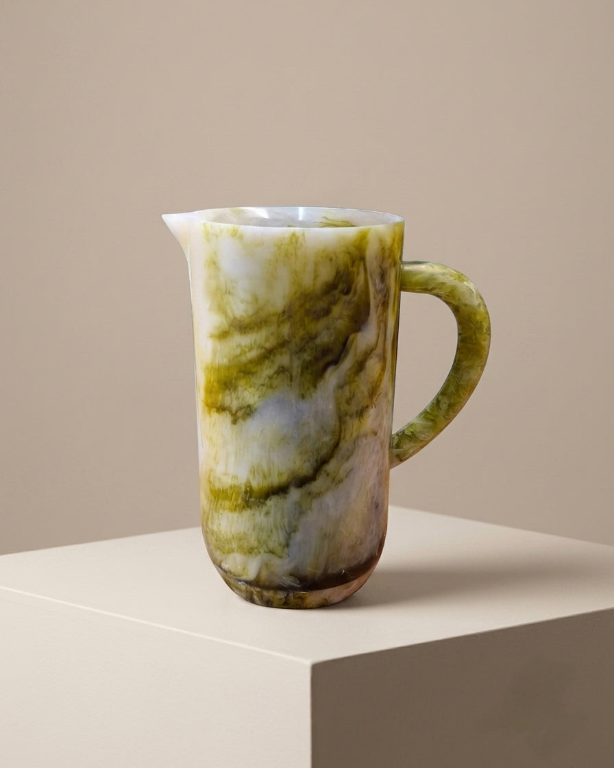 Anya Green Resin Jug with marbled finish and curved handle – Anboise