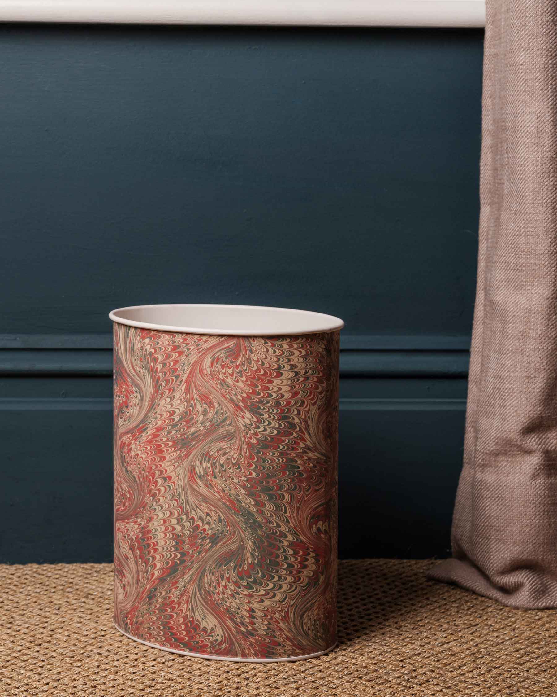 Felicity Hand Marbled Pink Waste Paper Basket | Anboise Accessories