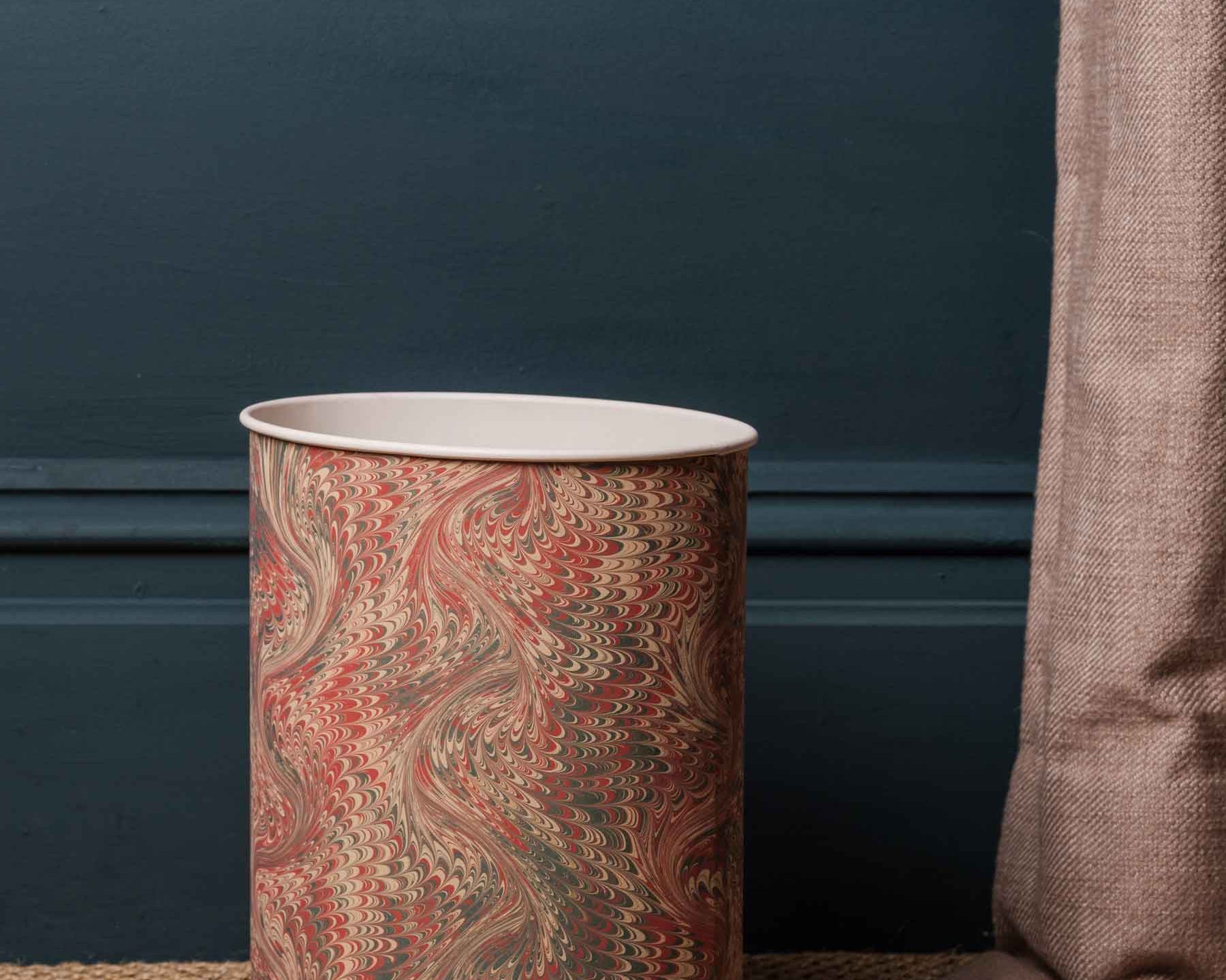 Felicity Hand Marbled Pink Waste Paper Basket | Anboise Accessories