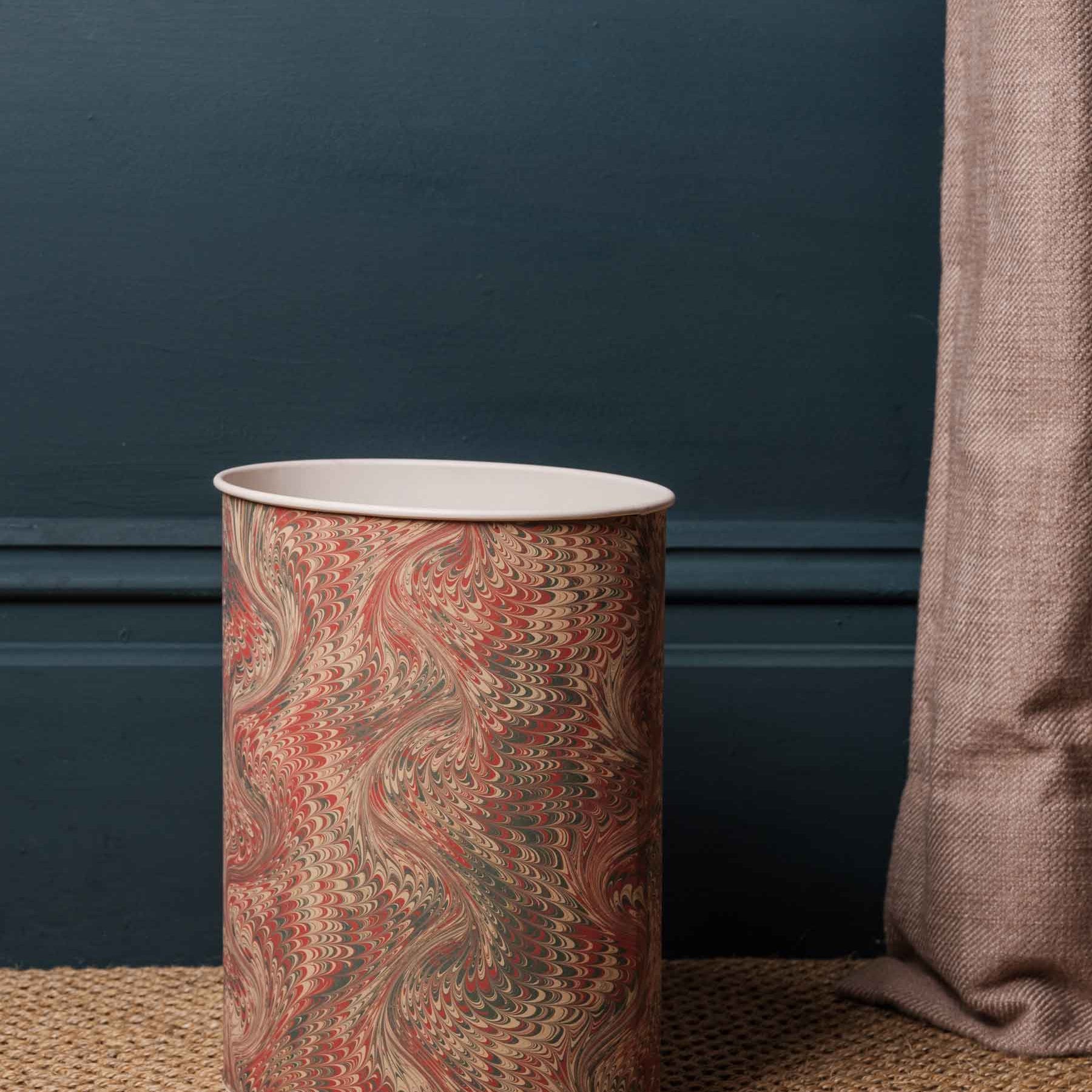 Felicity Hand Marbled Pink Waste Paper Basket | Anboise Accessories