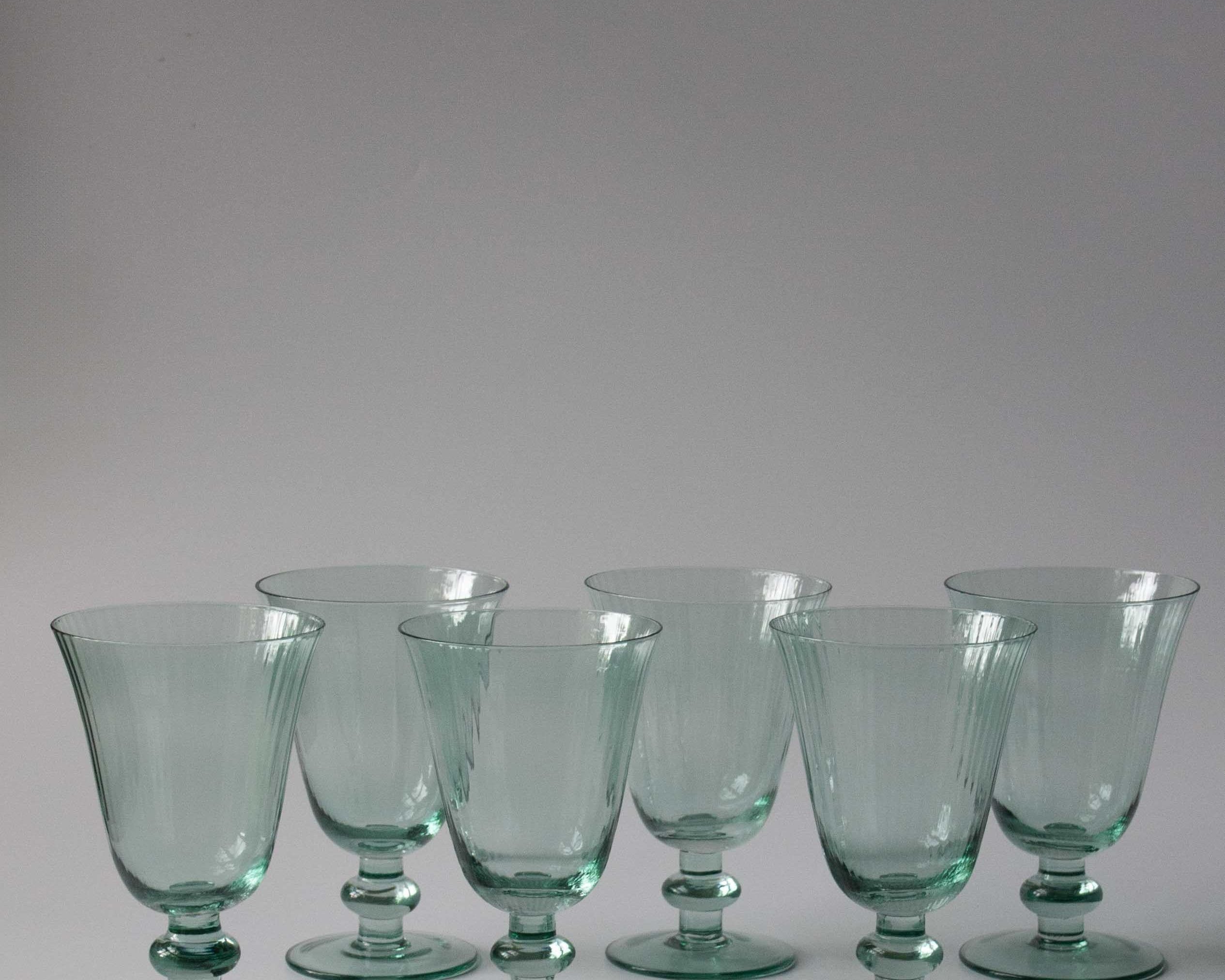 Set of six delicately pleated luxury green wine glasses | Anboise Glassware