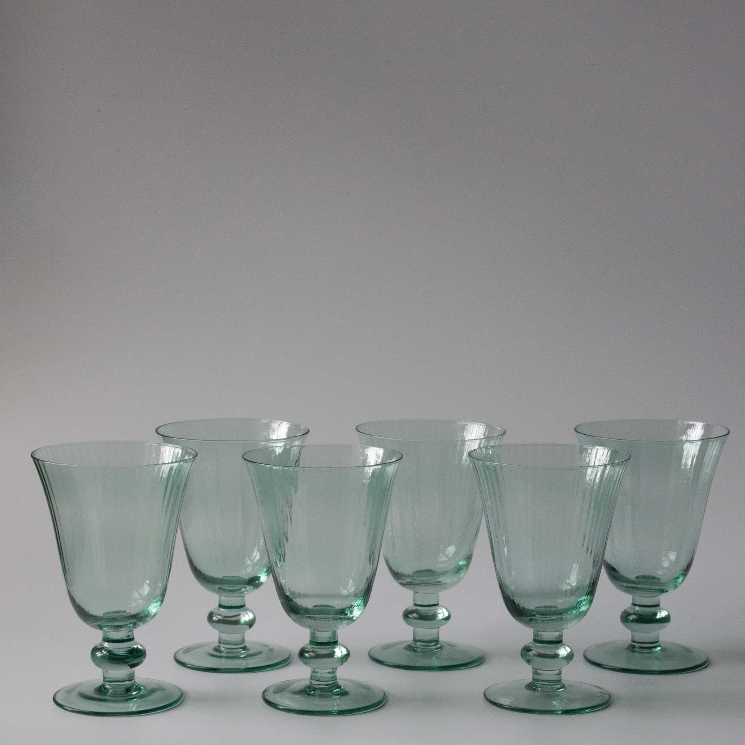Set of six delicately pleated luxury green wine glasses | Anboise Glassware