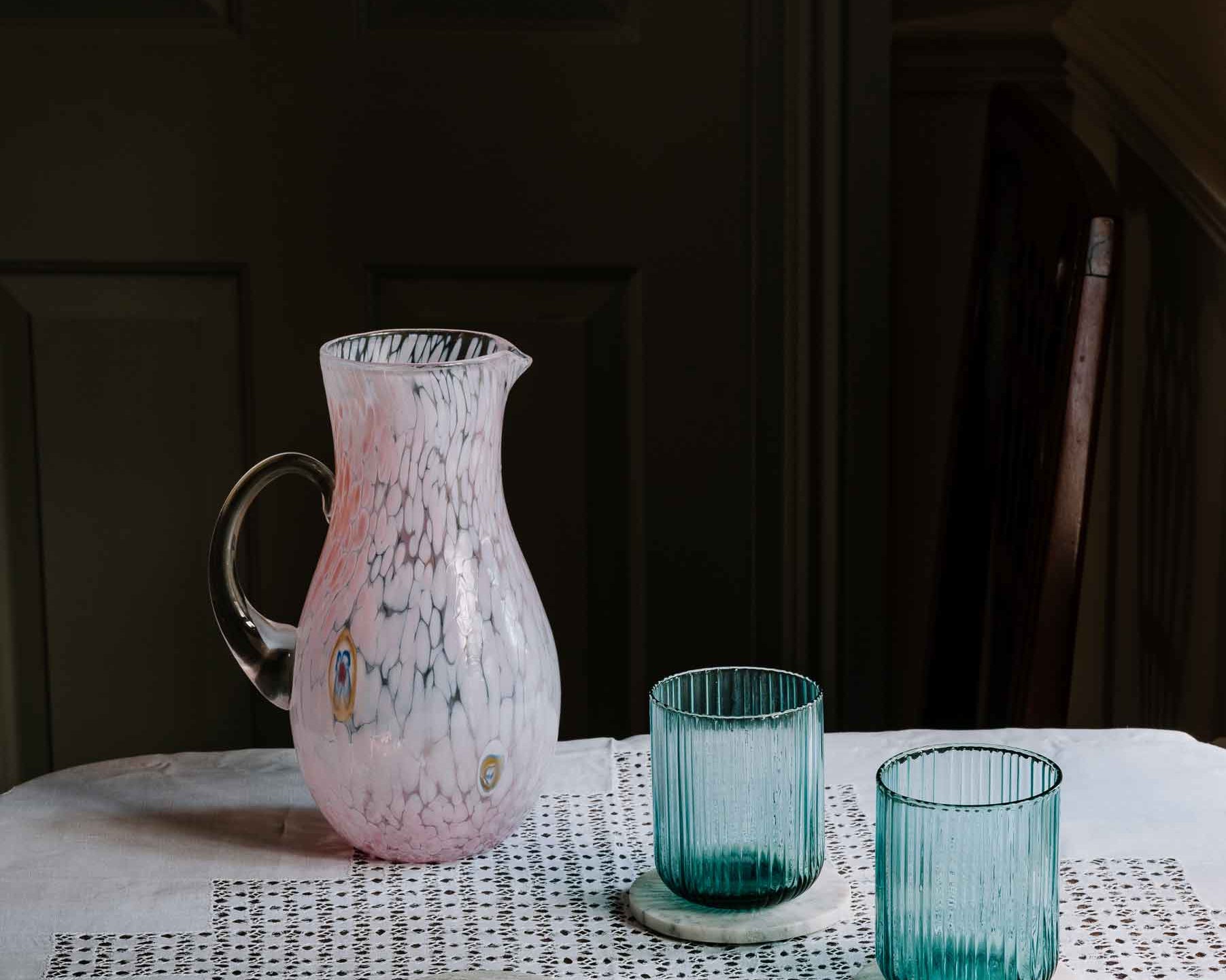 Elena Fluted Blue Glass Tumbler - Set of 4 | Anboise