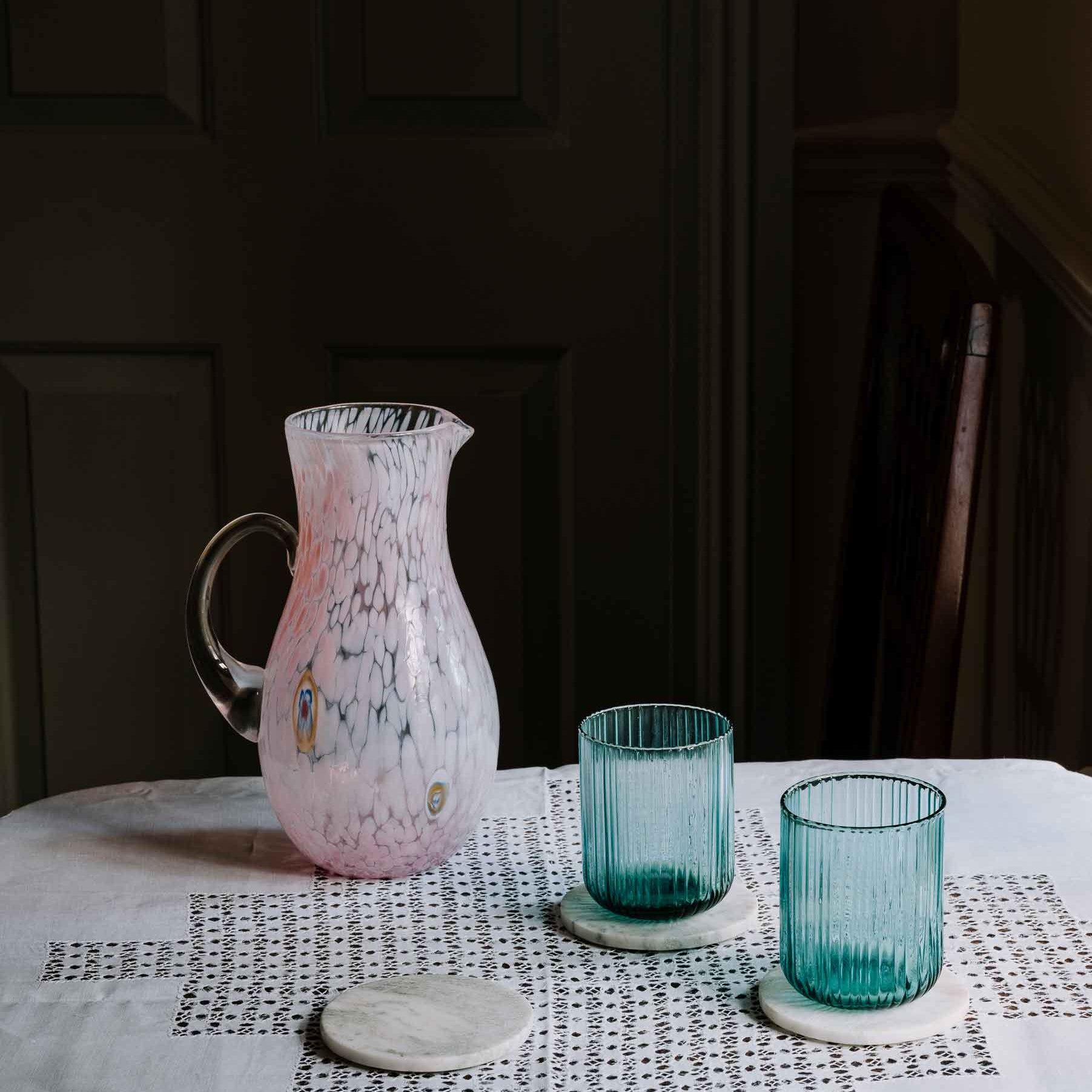 Elena Fluted Blue Glass Tumbler - Set of 4 | Anboise