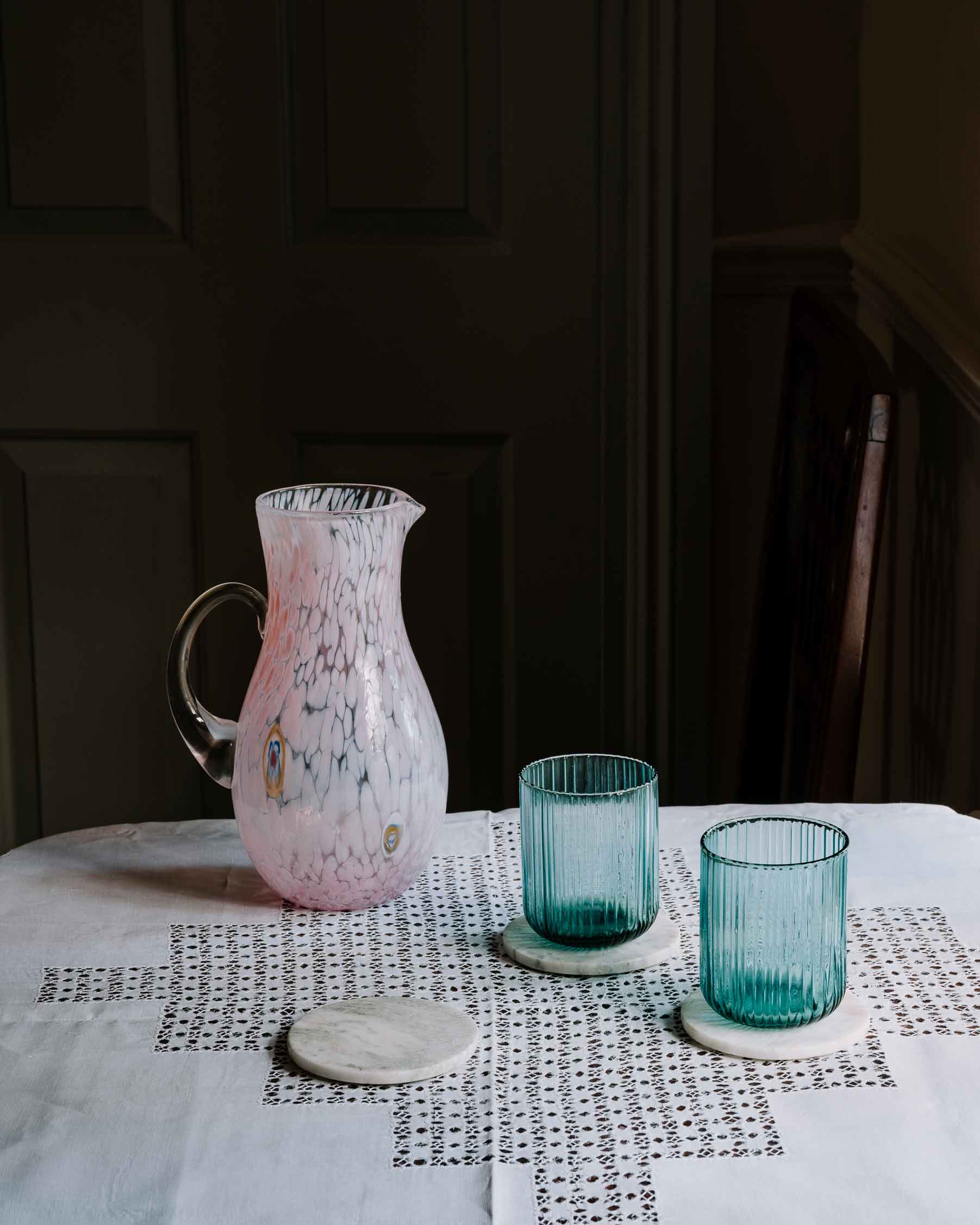 Elena Fluted Blue Glass Tumbler - Set of 4 | Anboise