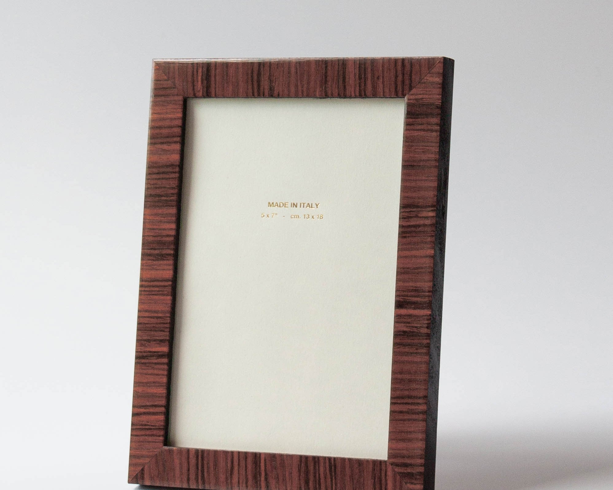 Luxury lacquered rosewood marquetry photo frame is handmade for Anboise in Italy | 5x7 