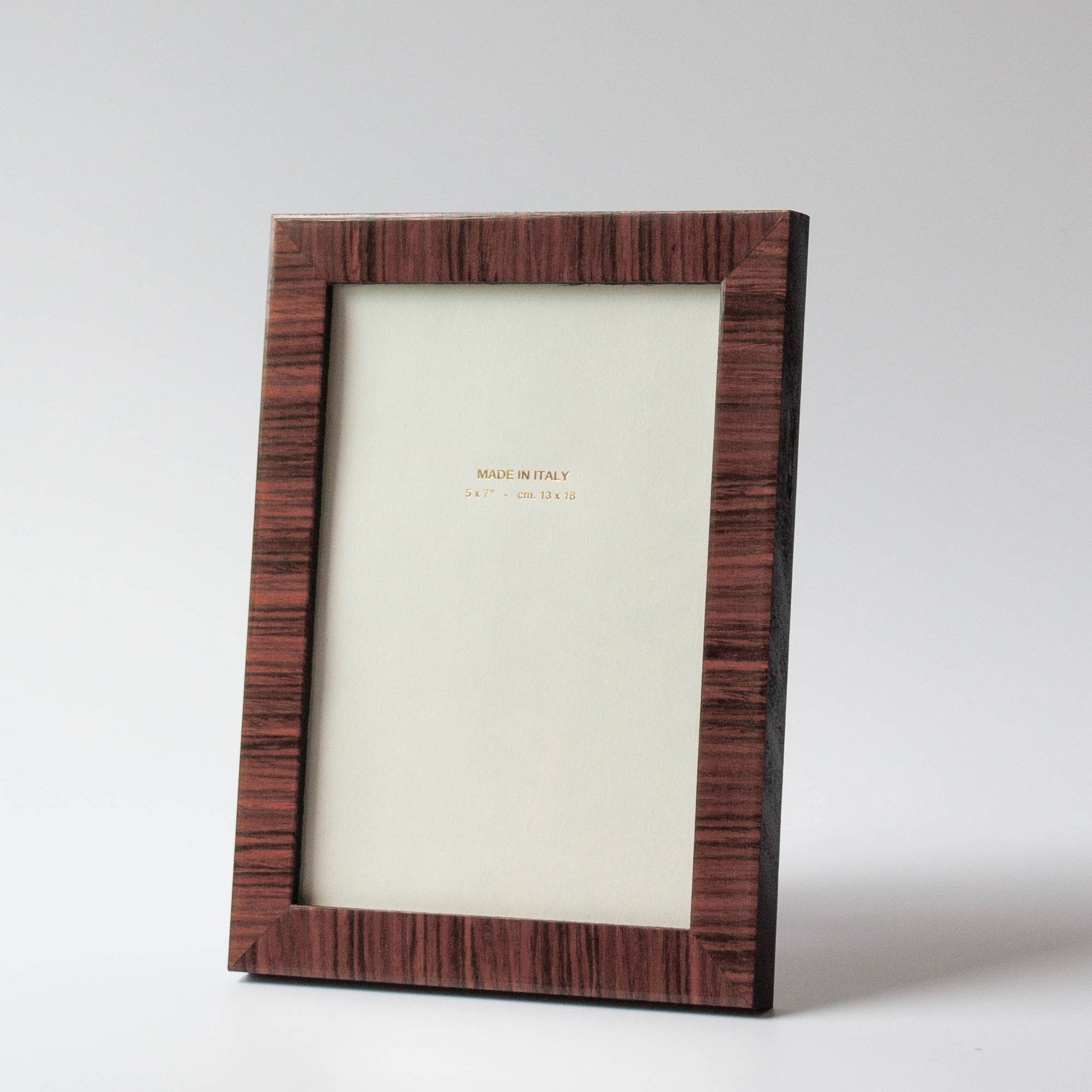 Luxury lacquered rosewood marquetry photo frame is handmade for Anboise in Italy | 5x7 