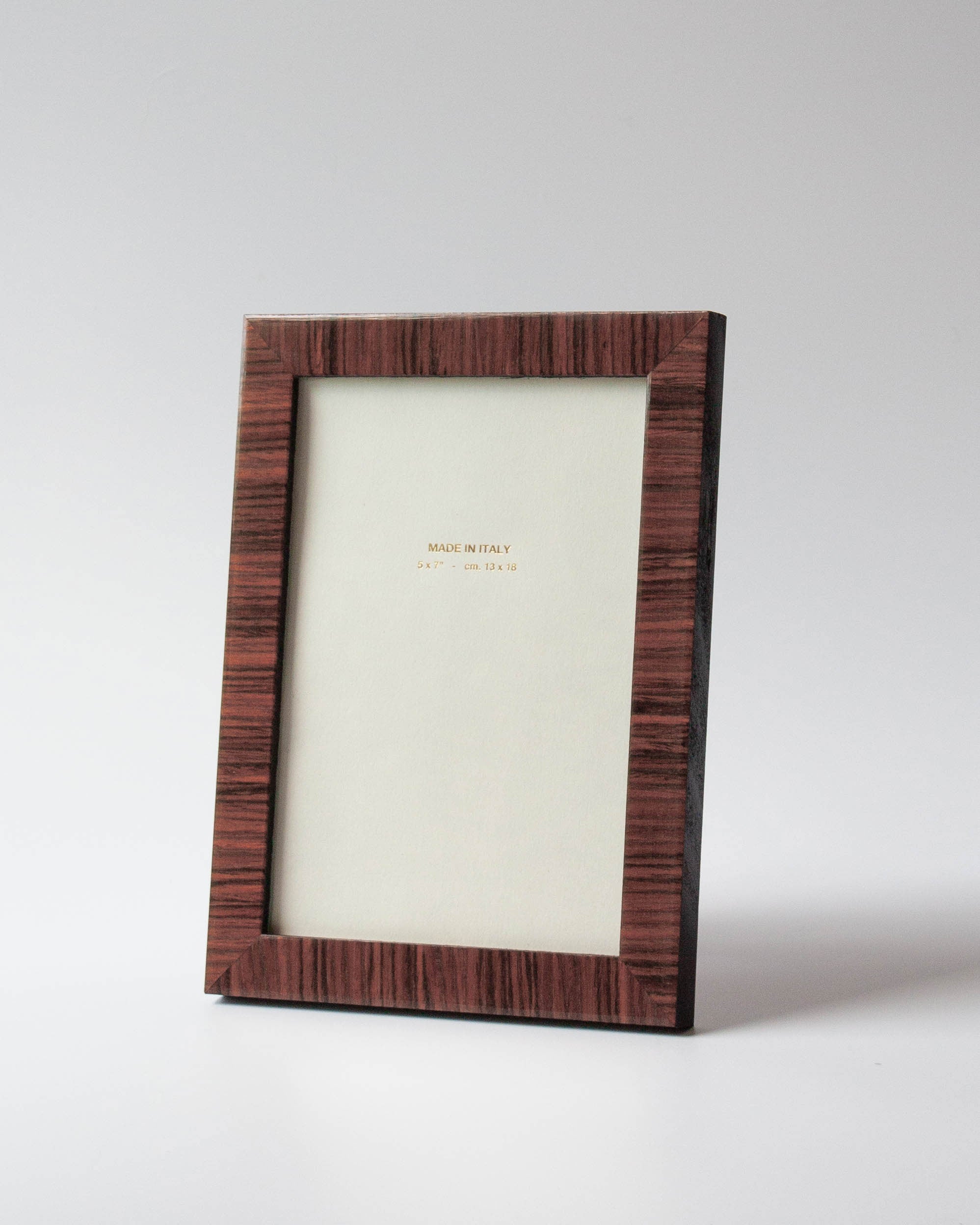 Luxury lacquered rosewood marquetry photo frame is handmade for Anboise in Italy | 5x7 