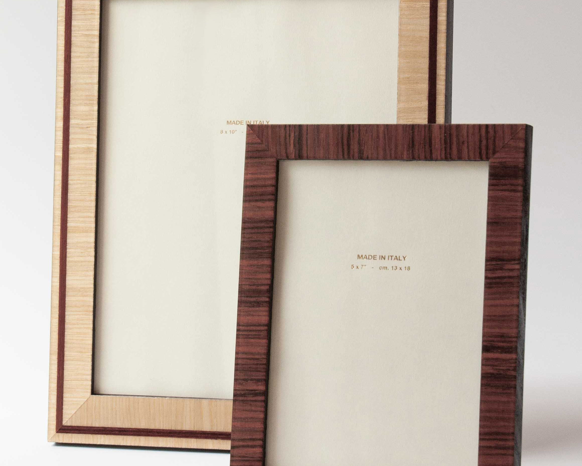 Luxury lacquered rosewood marquetry photo frame is handmade for Anboise in Italy | 5x7 