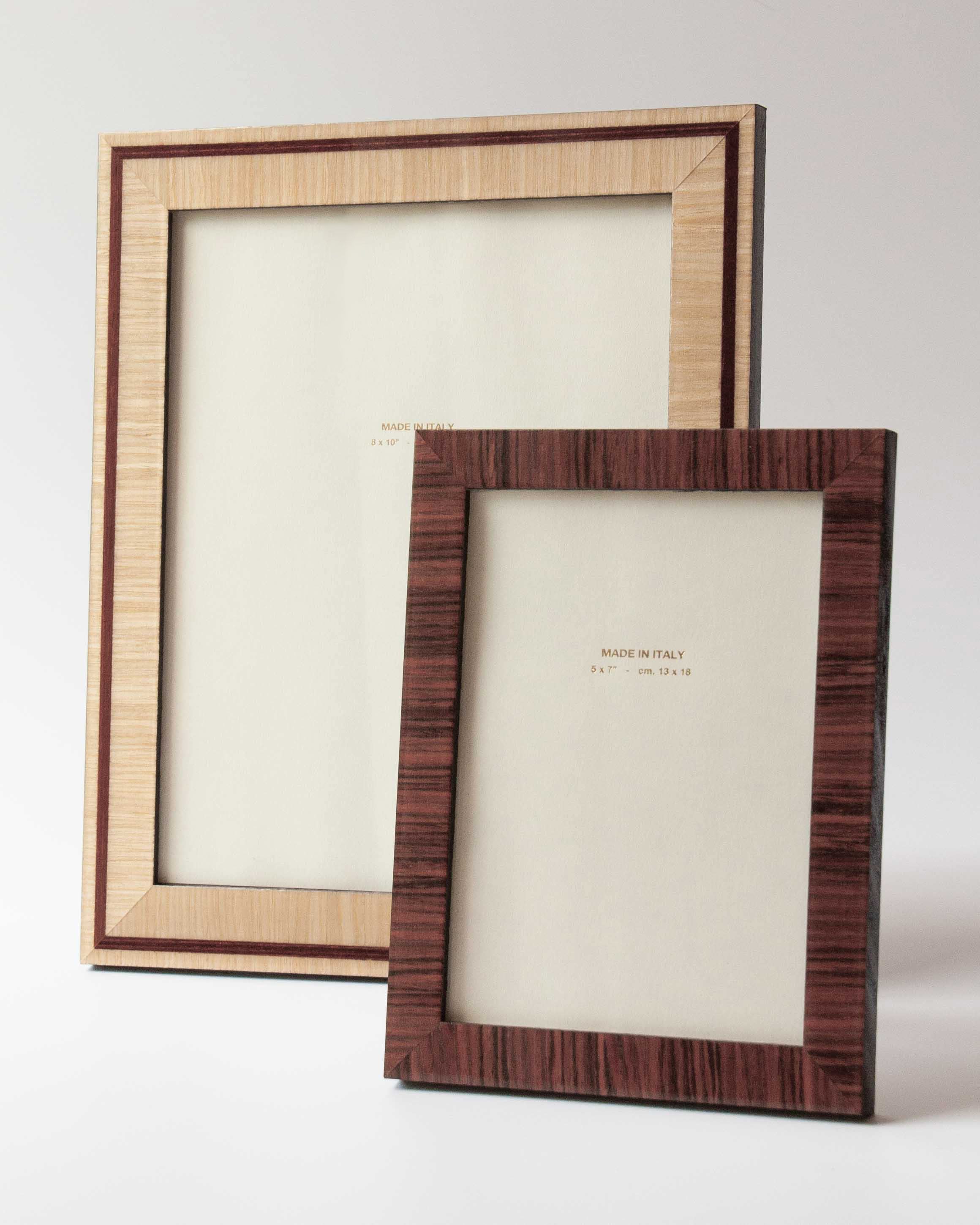 Luxury lacquered rosewood marquetry photo frame is handmade for Anboise in Italy | 5x7 