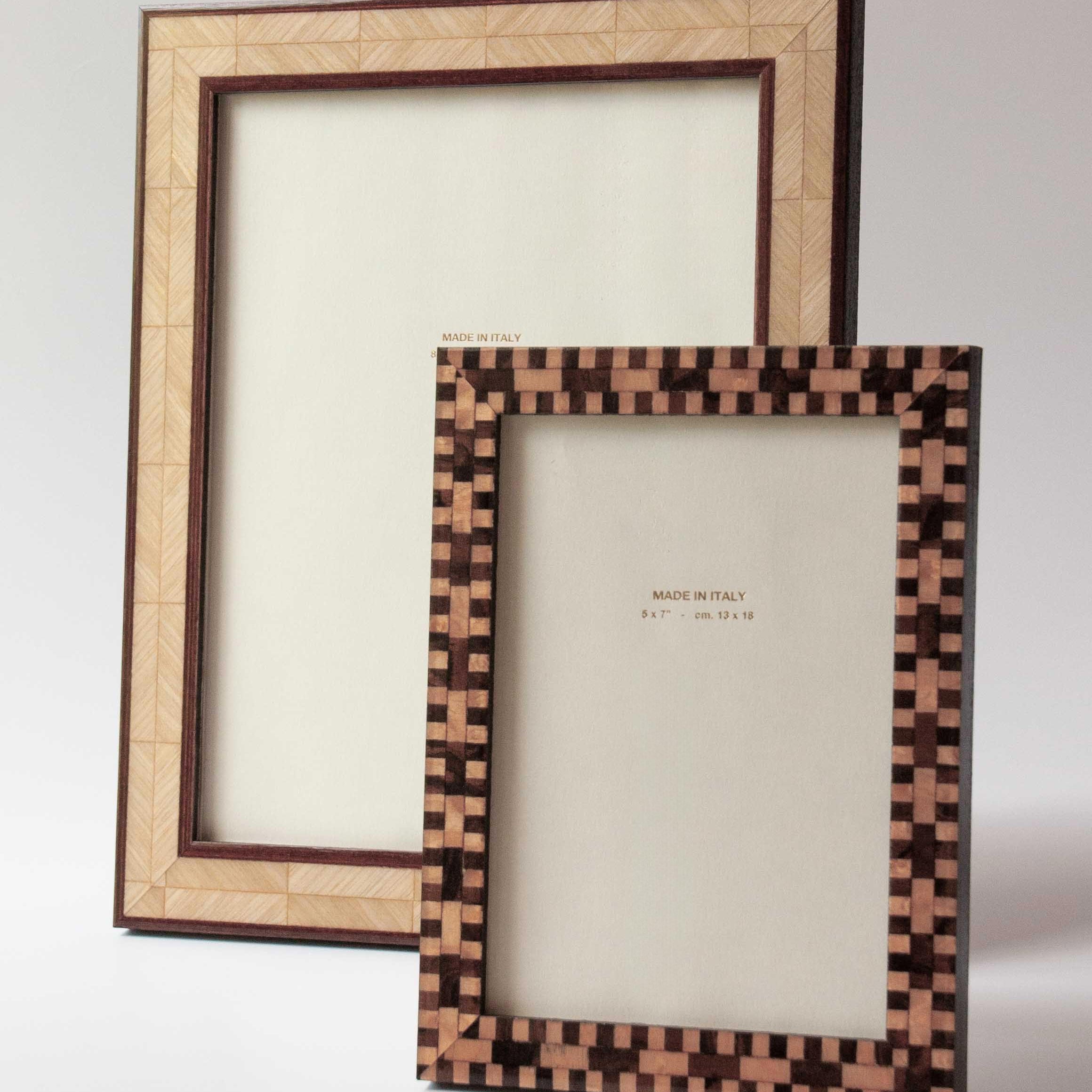 Luxury lacquered dual tone oak herringbone marquetry photo frame is handmade for Anboise 8x10
