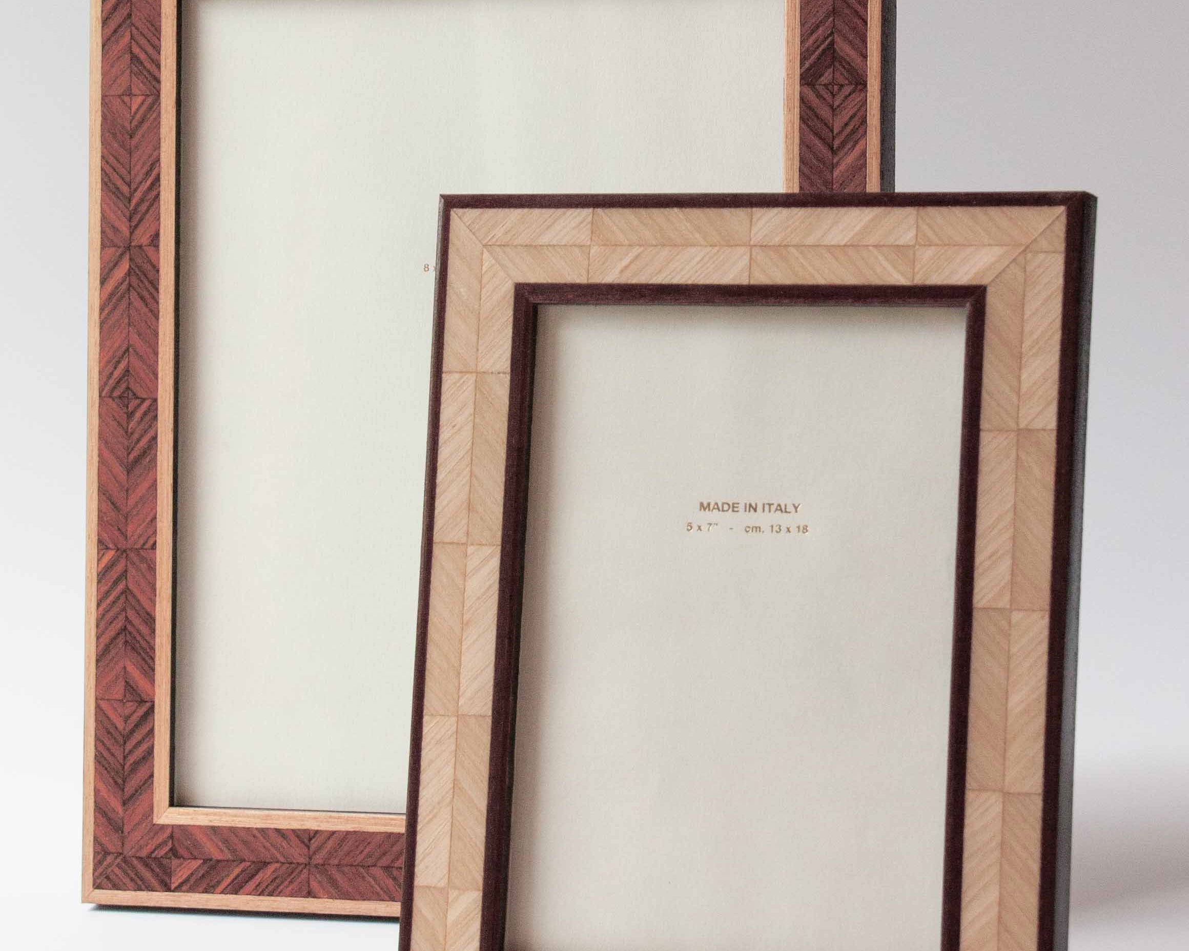 Luxury lacquered dual tone oak herringbone marquetry photo frame is handmade for Anboise 5x7