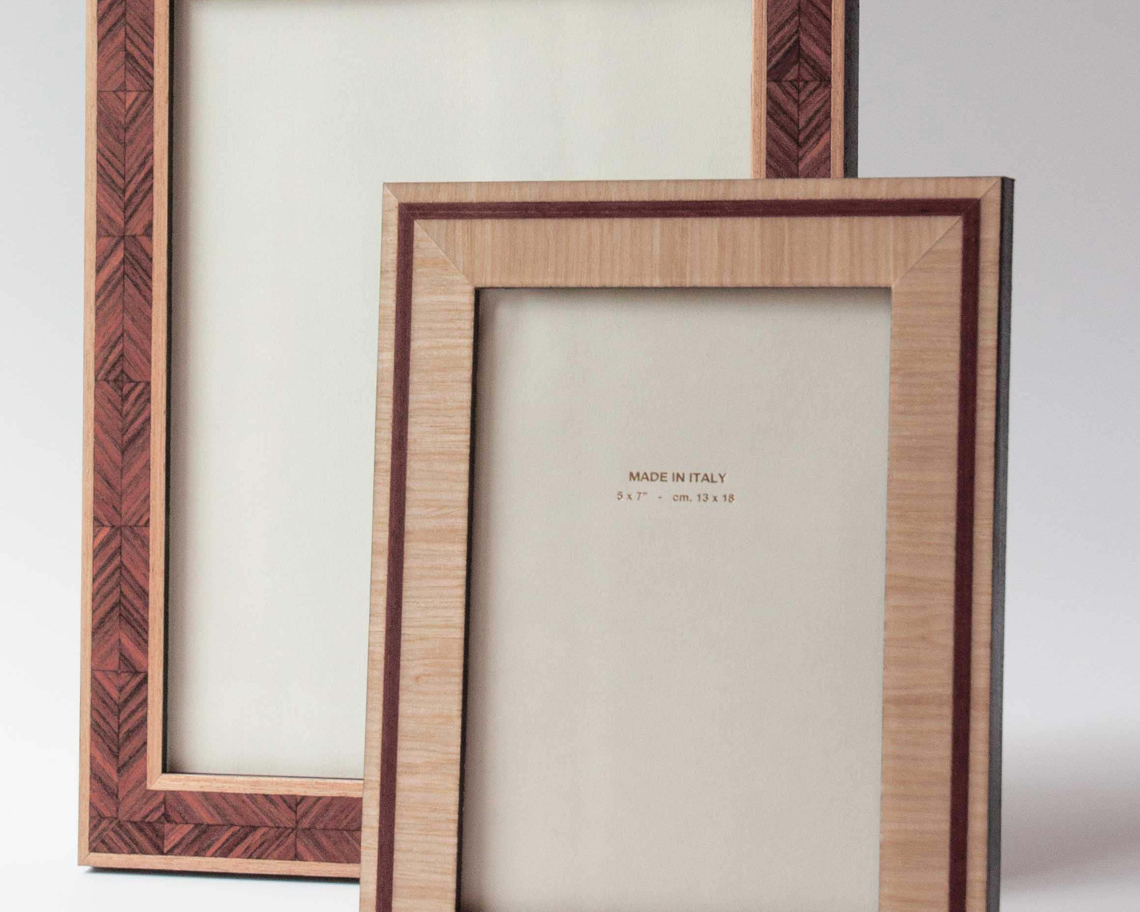 Luxury lacquered finish dual tone oak marquetry photo frame handmade for Anboise| 5x7 