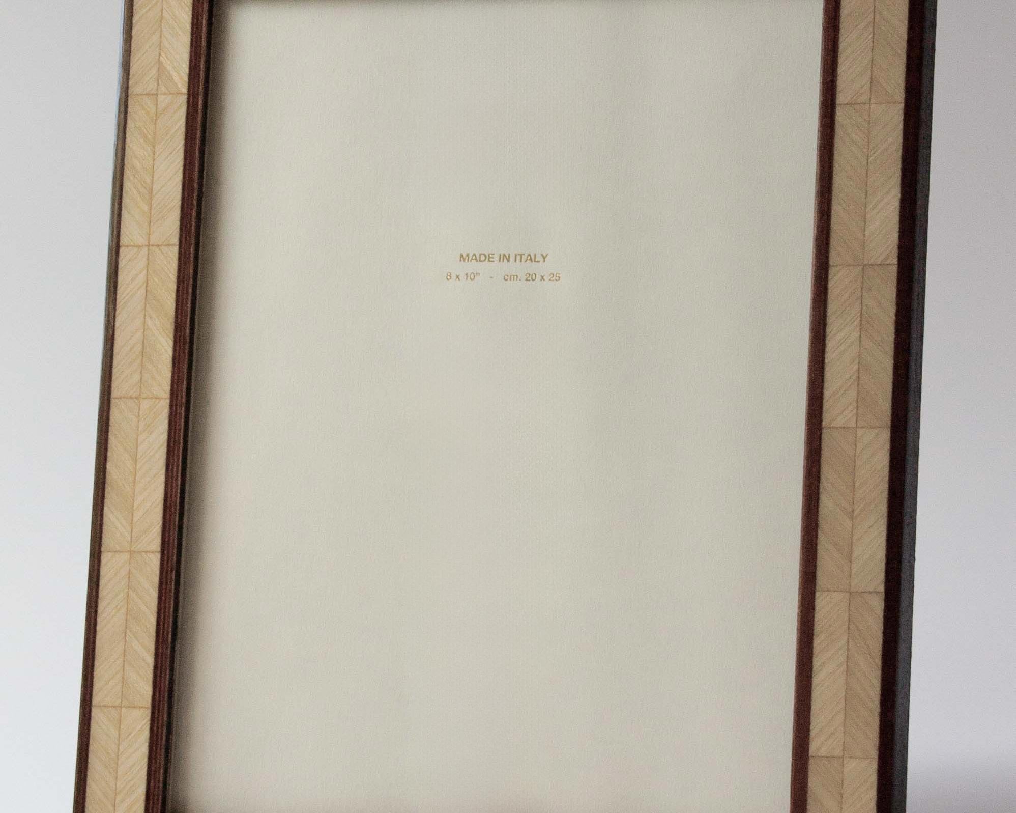 Luxury lacquered dual tone oak herringbone marquetry photo frame is handmade for Anboise 8x10