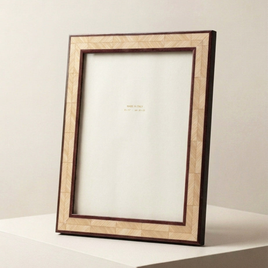 Luciana dual‑tone oak herringbone wooden photo frame – portrait