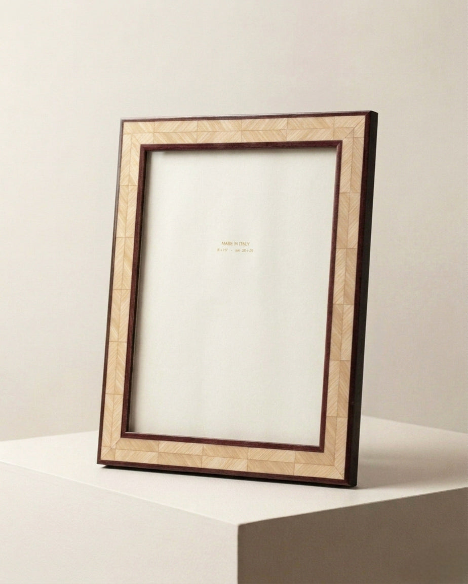 Luciana dual‑tone oak herringbone wooden photo frame – portrait
