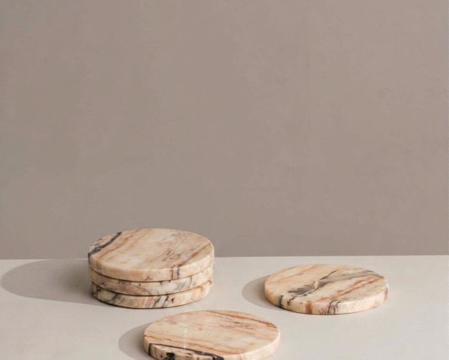 Kelsy travertine marble coasters with natural dark veining – Anboise