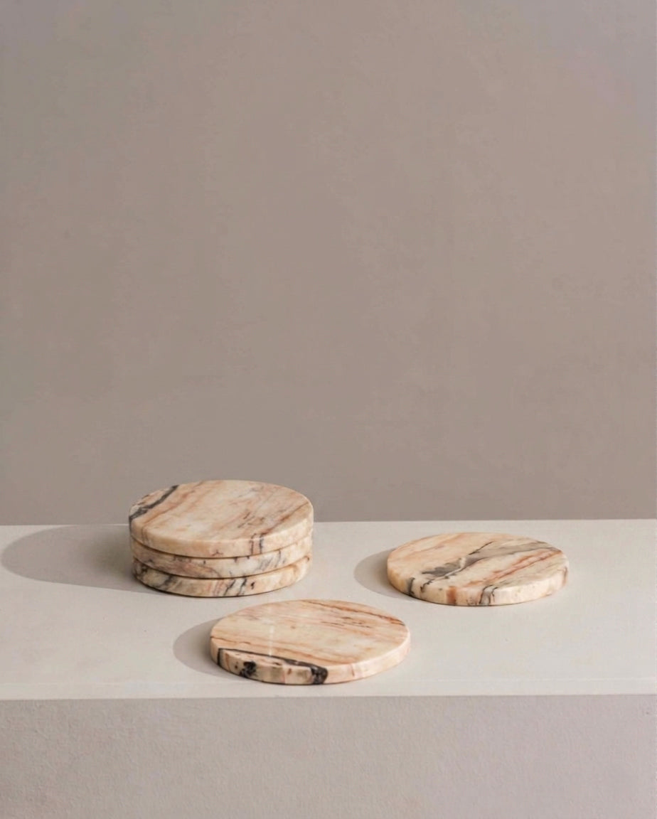 Kelsy travertine marble coasters with natural dark veining – Anboise