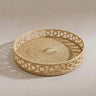 Melina handmade rattan tray with woven detailing and raised circular edge | Anboise