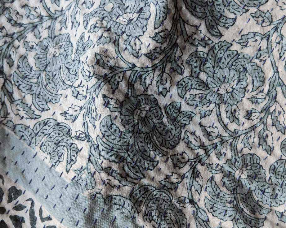 Ophelia Handmade Blue Block Printed Quilt | Anboise