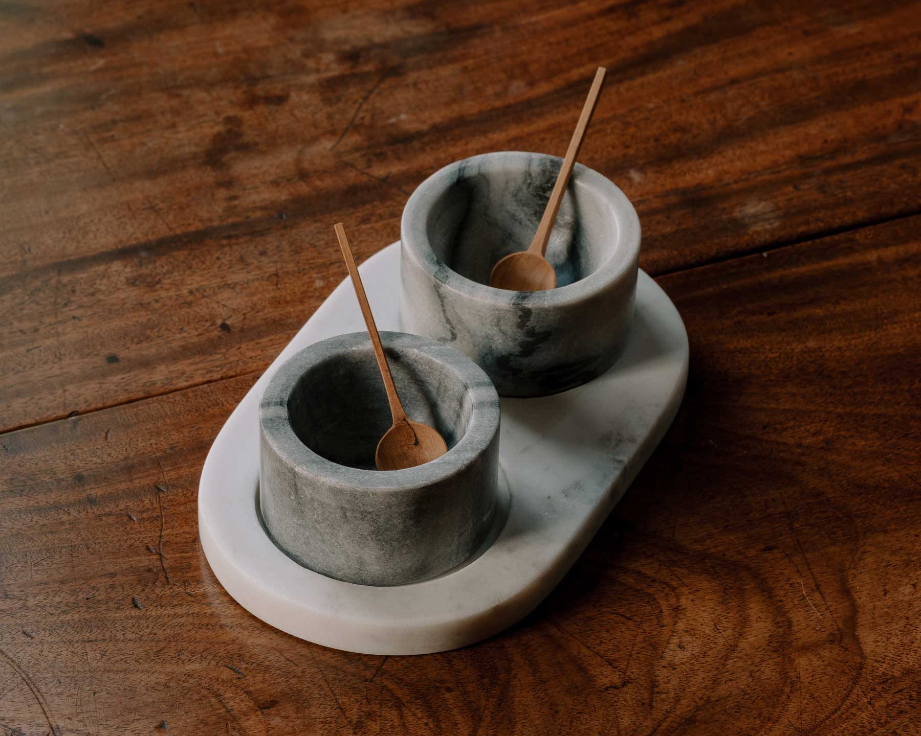 Alivia Marble Cellar & Wooden Spoon Set | Anboise Tableware