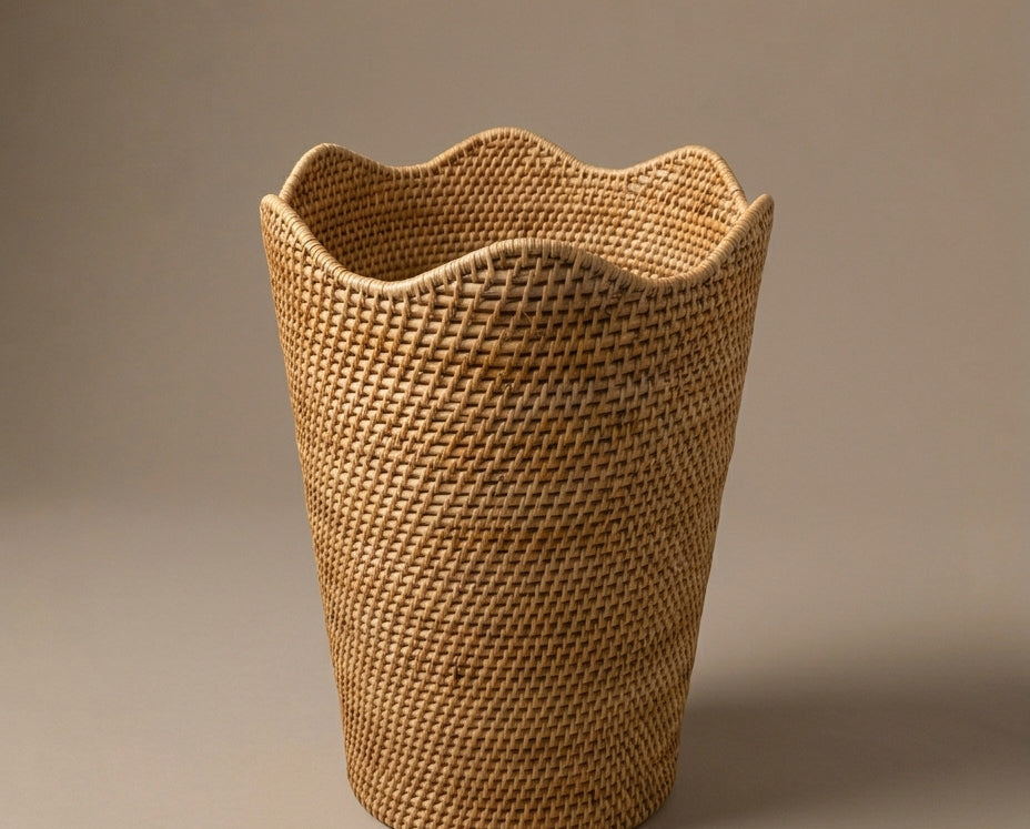 Woven basket on a brown background