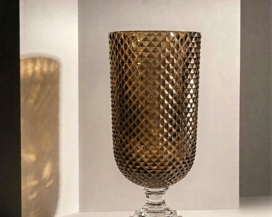 Sierra hurricane lantern with diamond‑cut amber glass – Anboise