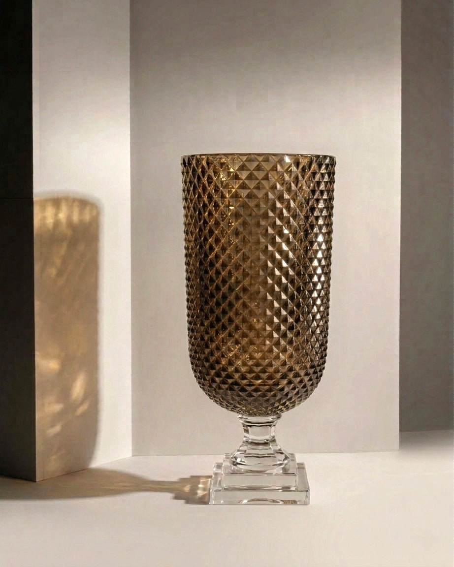 Sierra hurricane lantern with diamond‑cut amber glass – Anboise