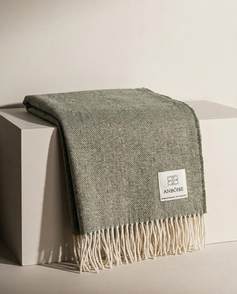 Yew Herringbone Merino Throw