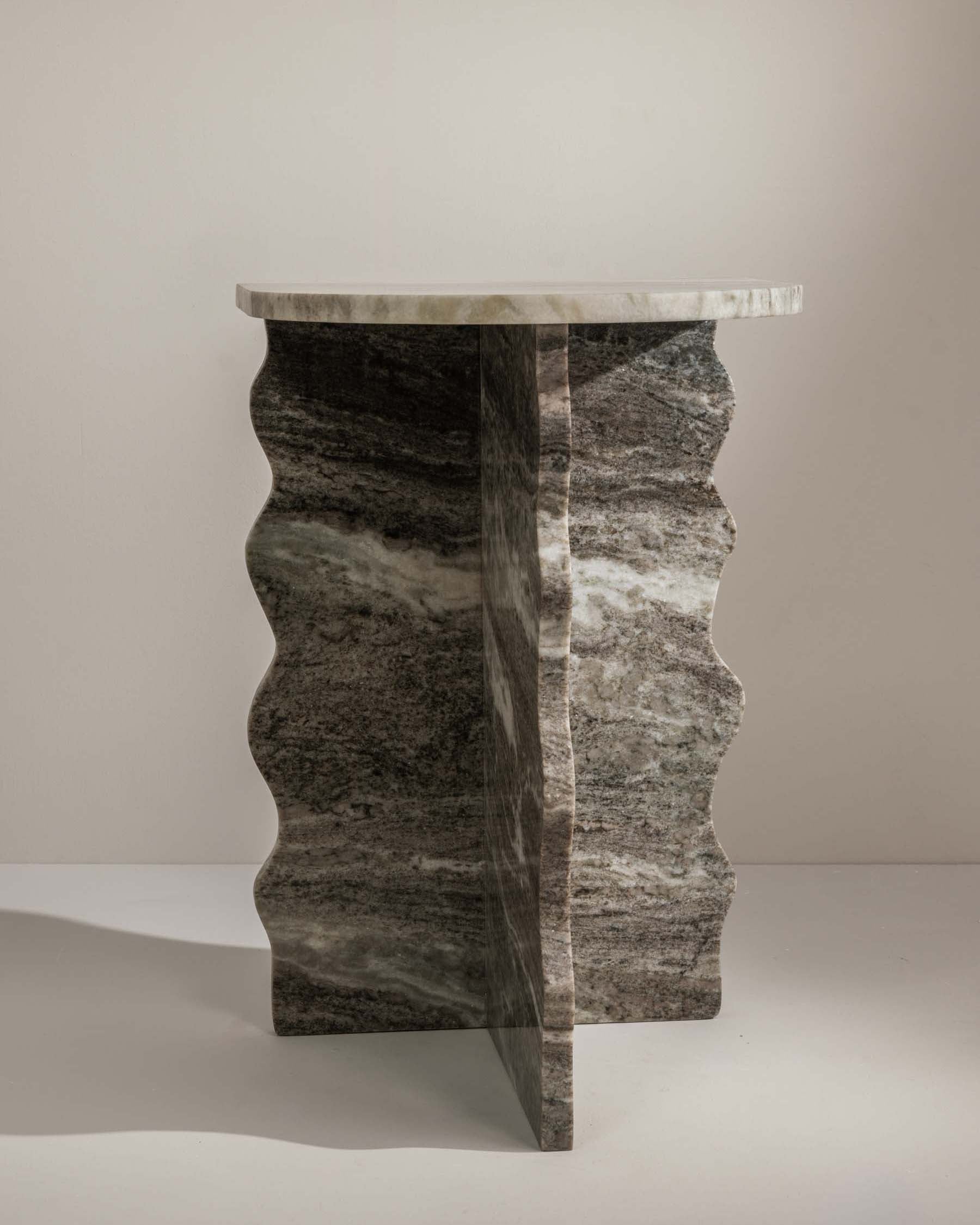 Francesca Grey Scalloped Marble Side Table