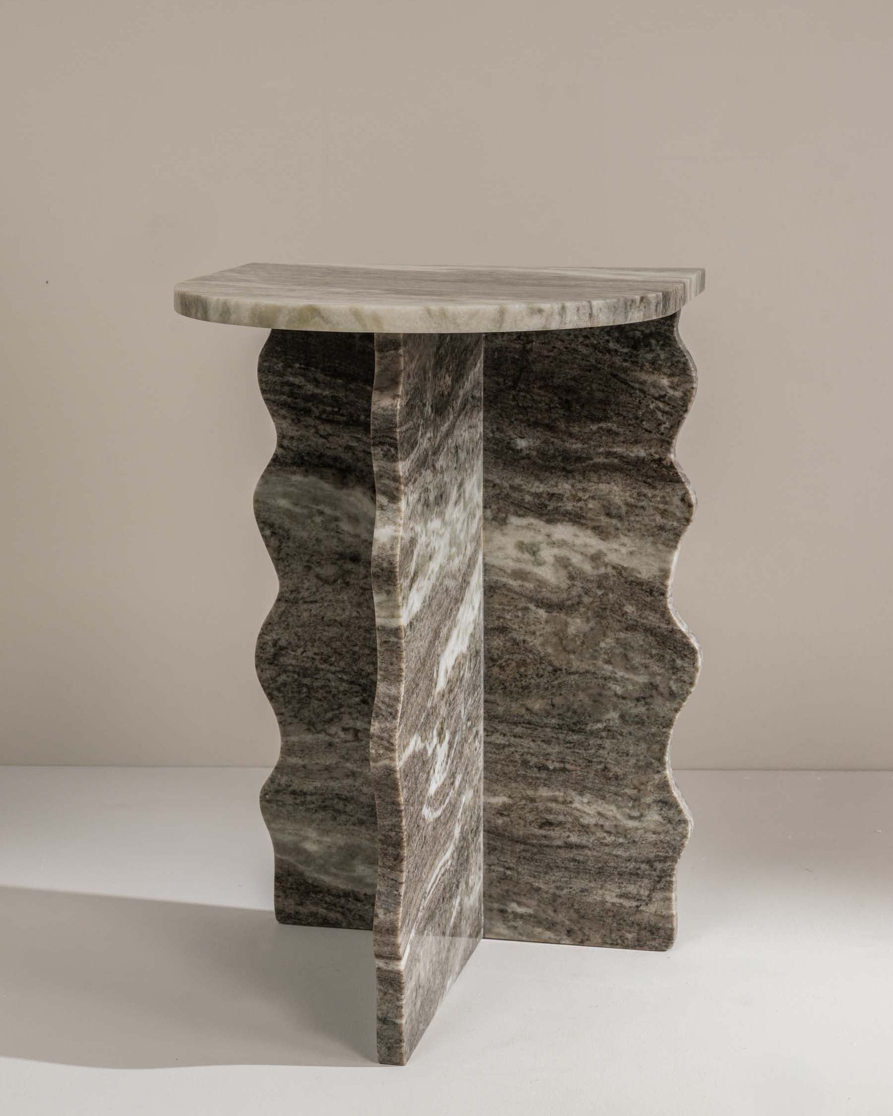 Francesca Grey Scalloped Marble Side Table