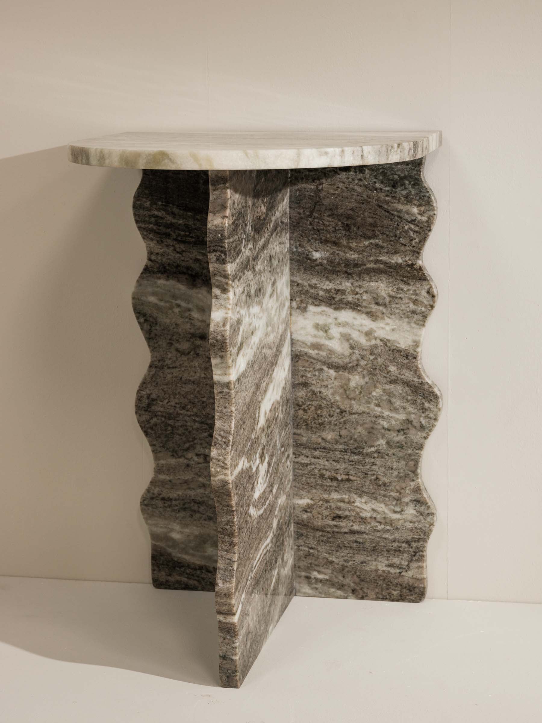 Francesca Grey Scalloped Marble Side Table