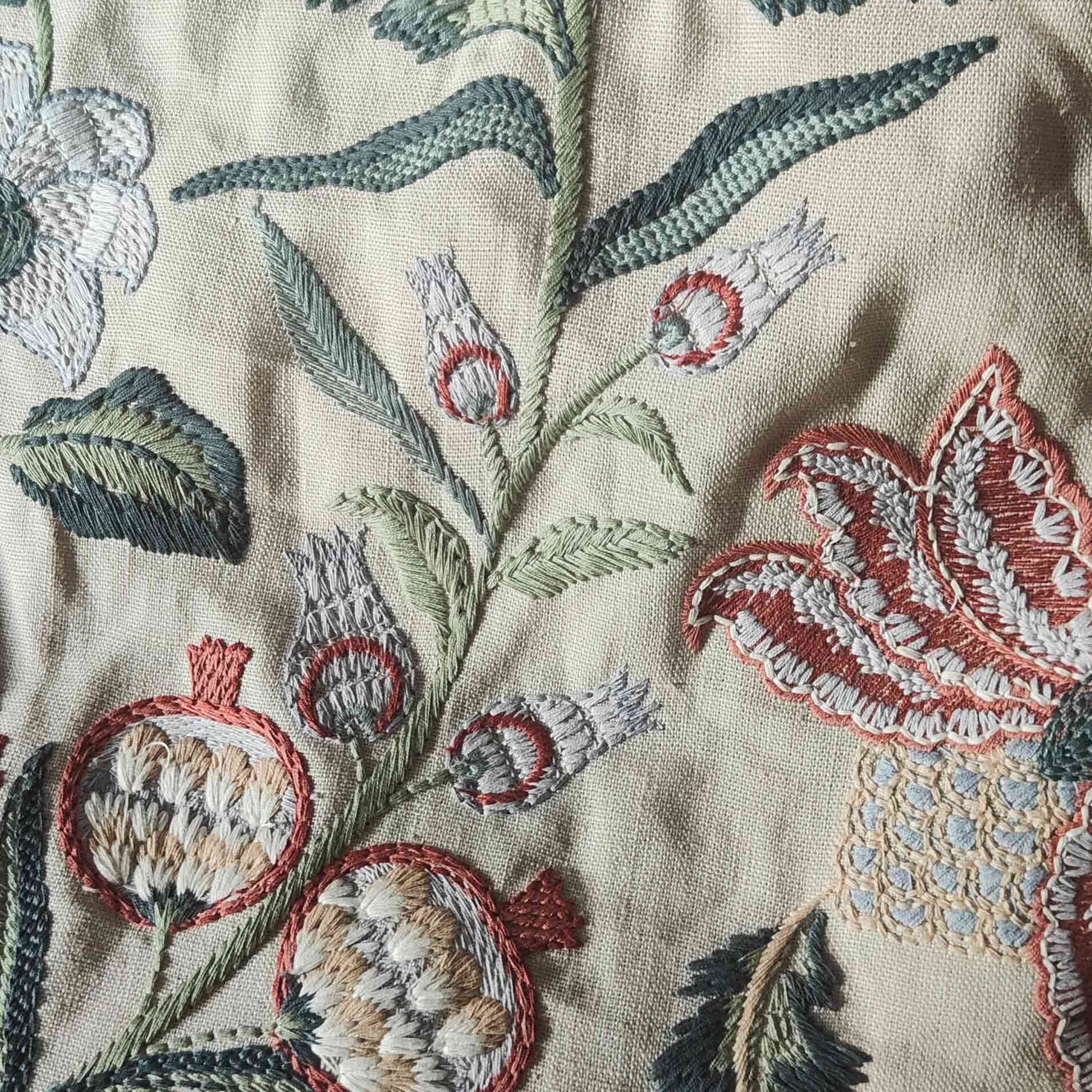 Esme embroidered quilt handmade in England – botanical detailing - Anboise
