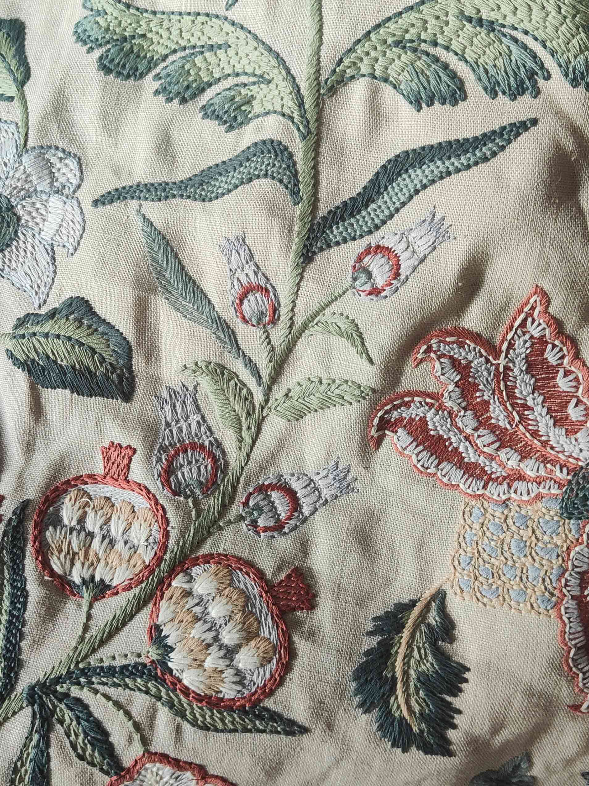 Esme embroidered quilt handmade in England – botanical detailing - Anboise