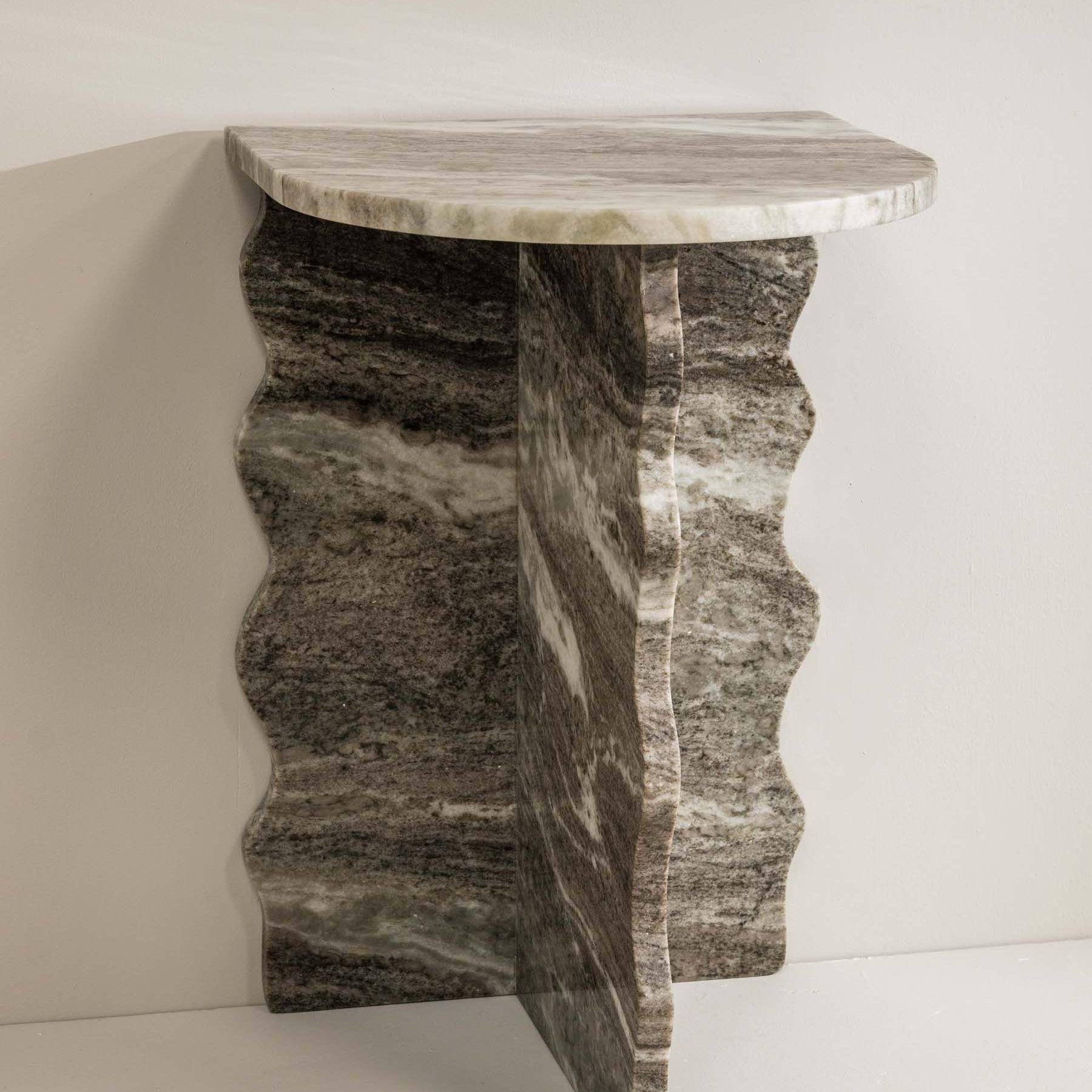 Francesca side table crafted from grey Toronto marble with scalloped base – Anboise