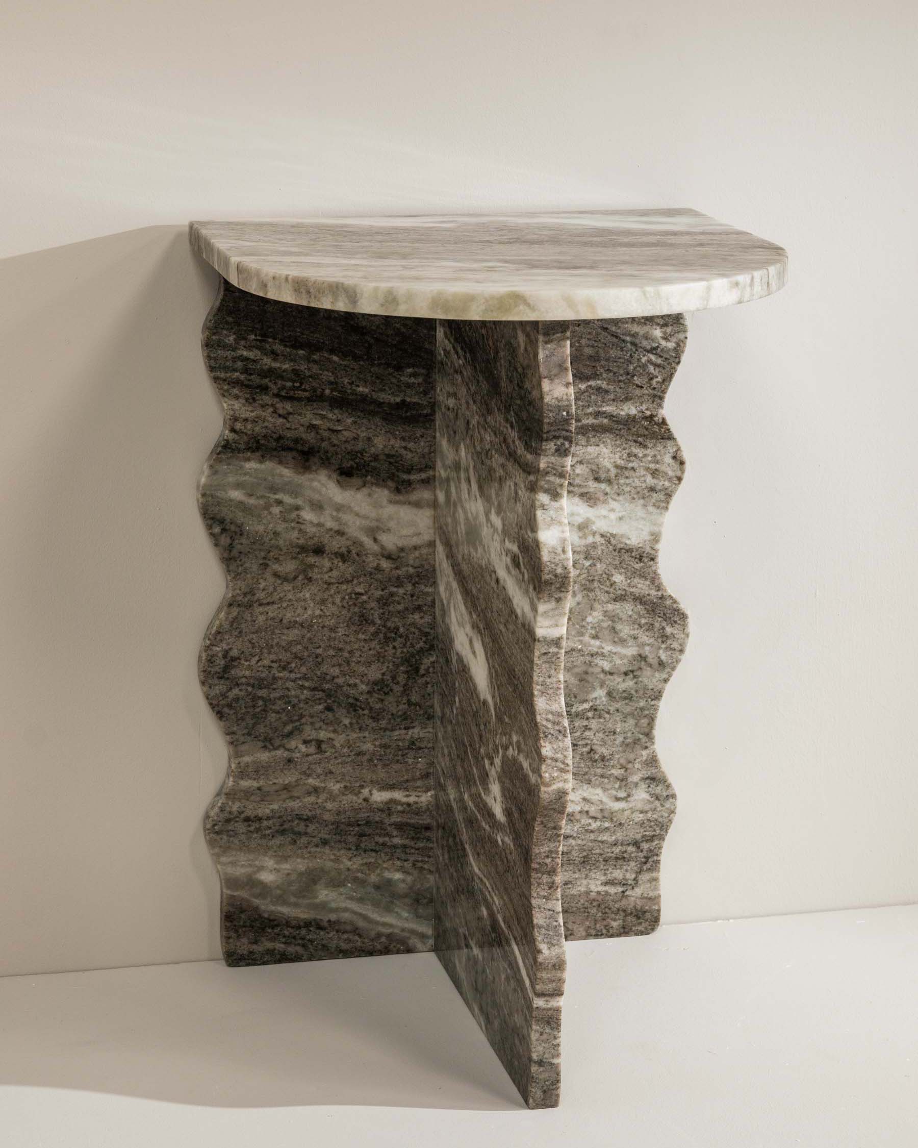 Francesca side table crafted from grey Toronto marble with scalloped base – Anboise