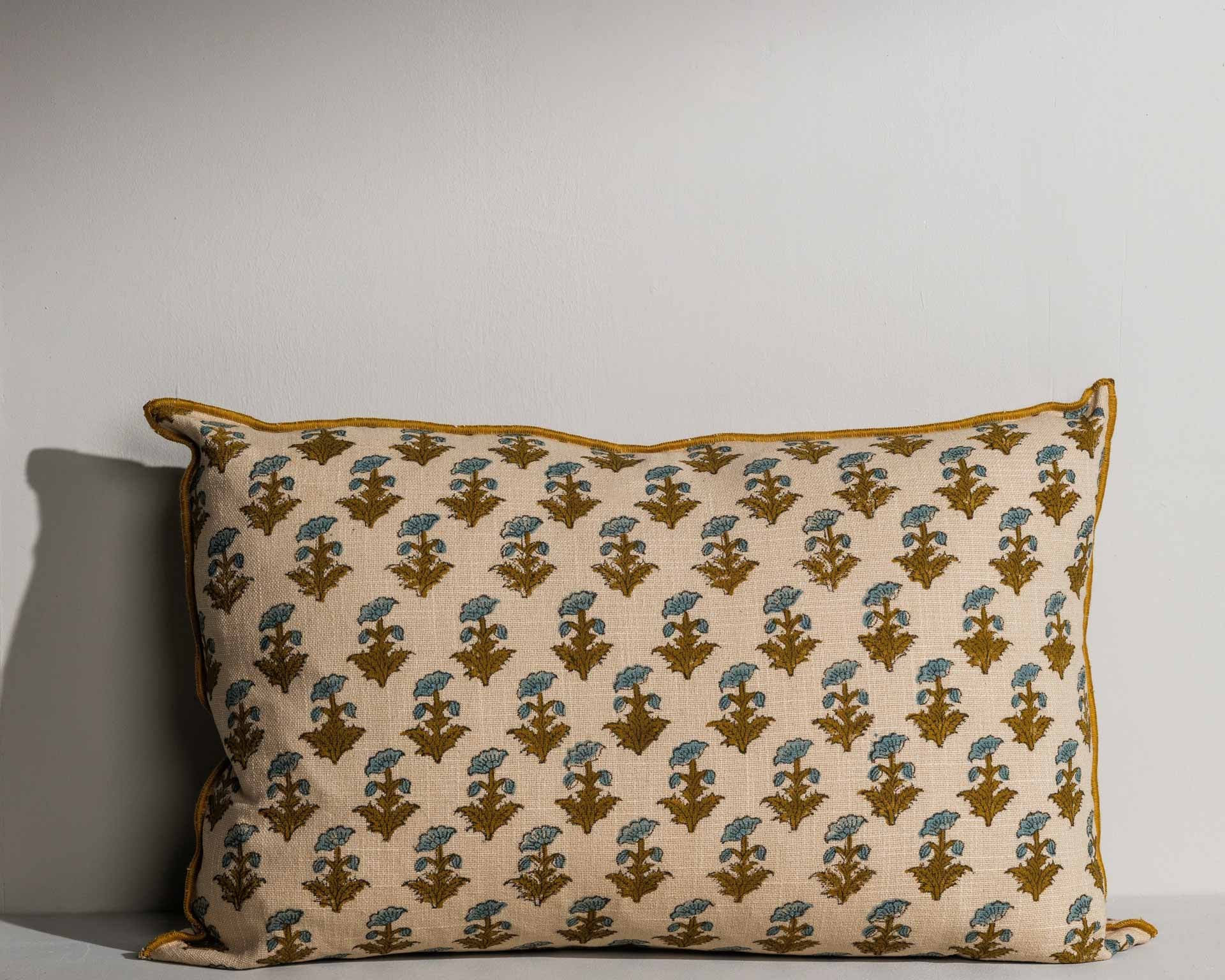 Haley hand block printed cushion with contrast piping – Jaipur craftsmanship - Anboise