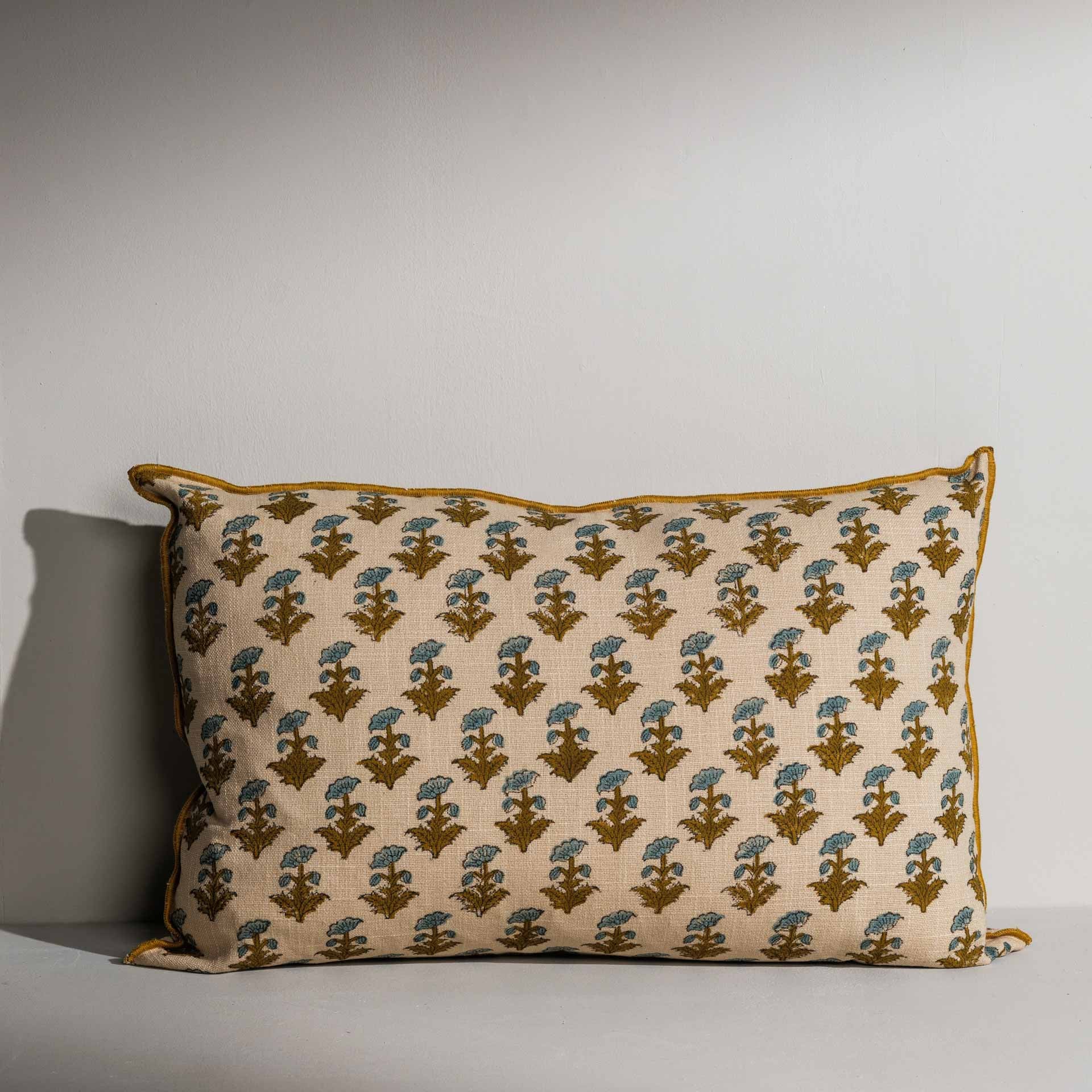 Haley hand block printed cushion with contrast piping – Jaipur craftsmanship - Anboise