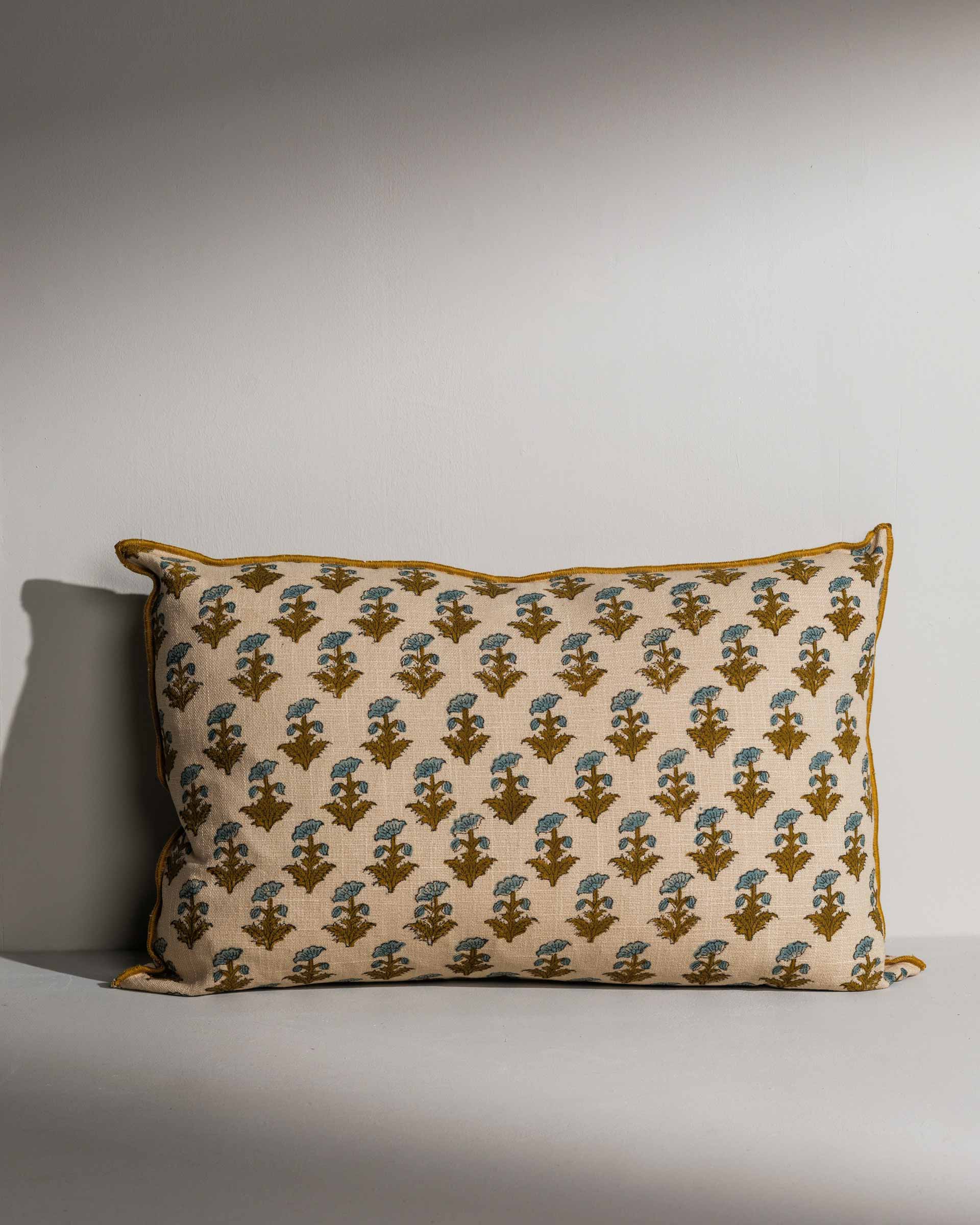 Haley hand block printed cushion with contrast piping – Jaipur craftsmanship - Anboise