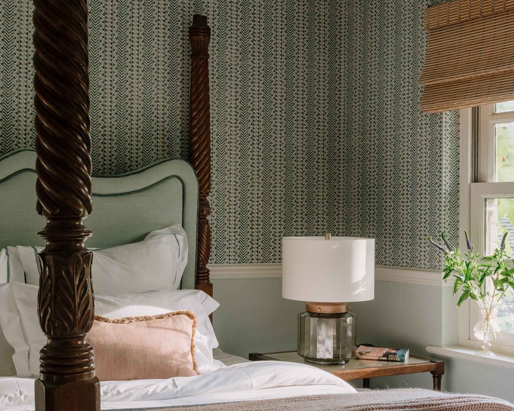 Great River curved upholstered headboard with piping – handmade in the UK - Anboise