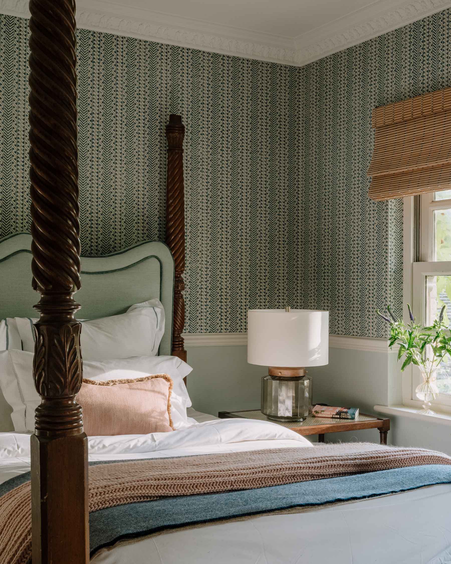 Great River curved upholstered headboard with piping – handmade in the UK - Anboise