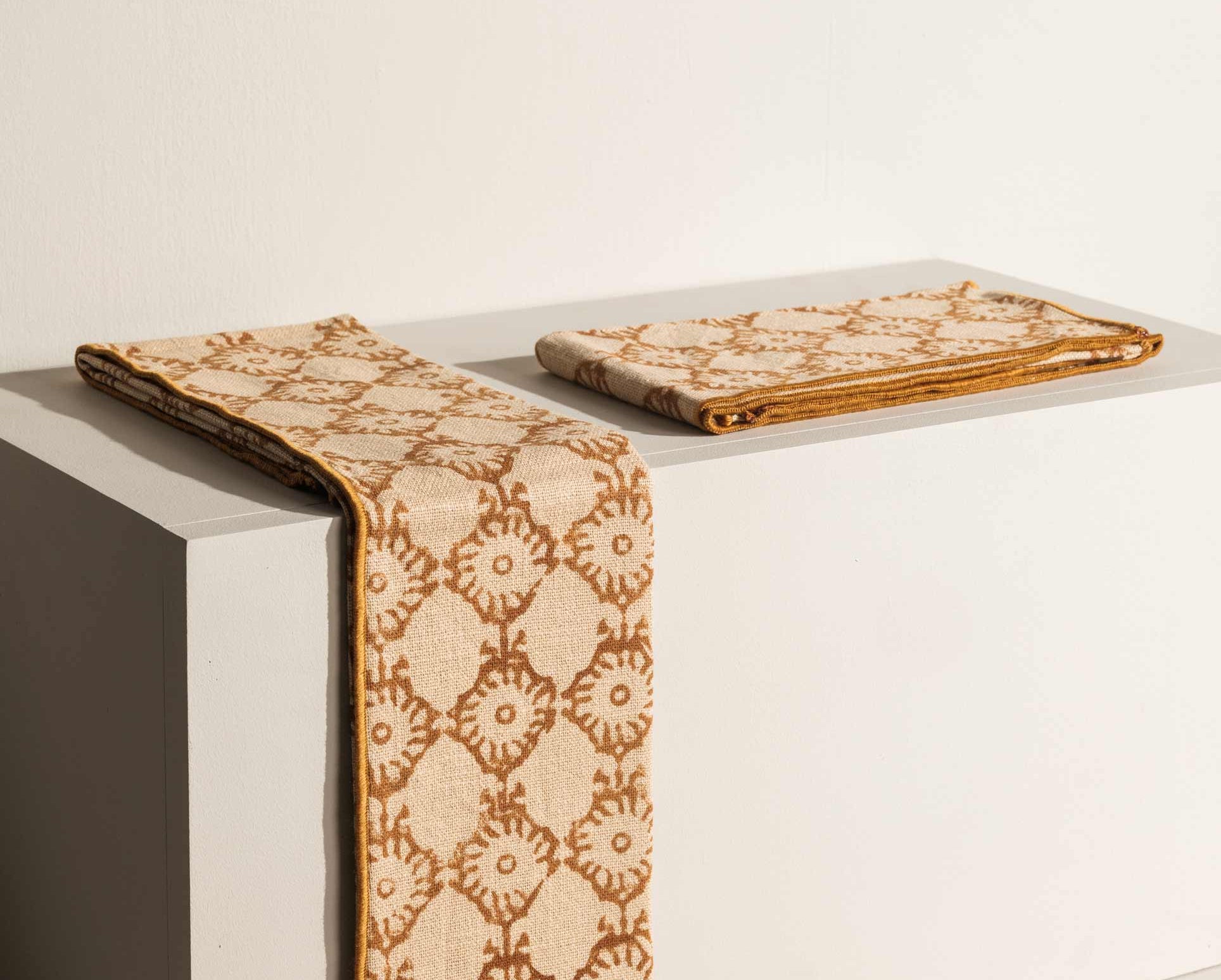 Liana hand block printed tea towels with piped edge – Anboise