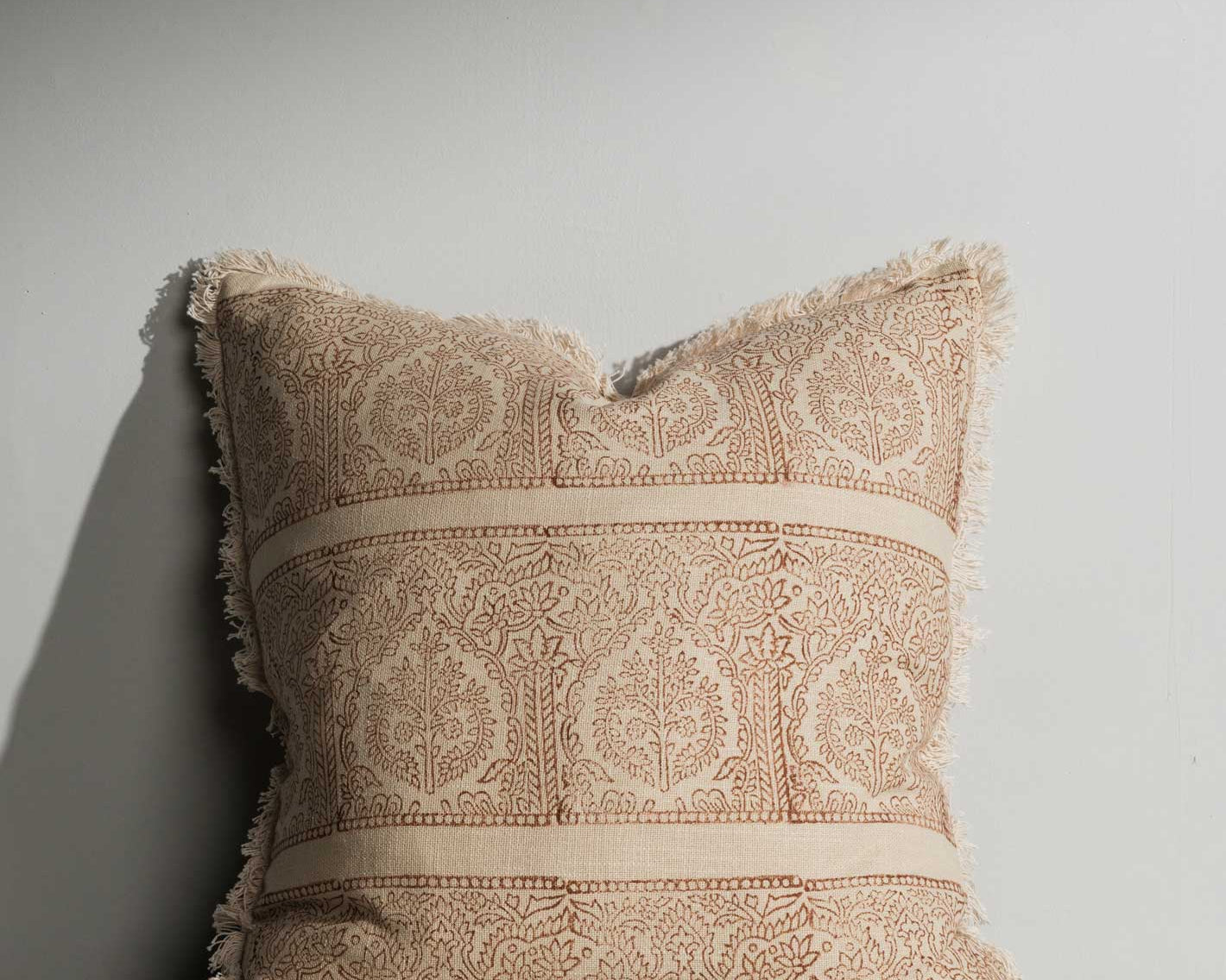Helen double‑sided hand block printed cushion with fringe – Anboise