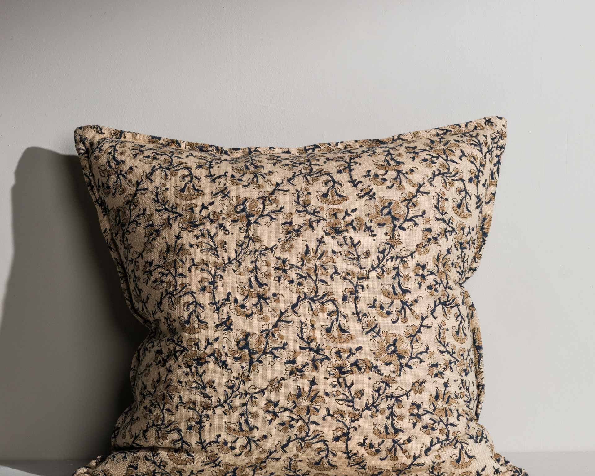 Emelia double‑sided hand block printed square cushion – Jaipur craftsmanship - Anboise